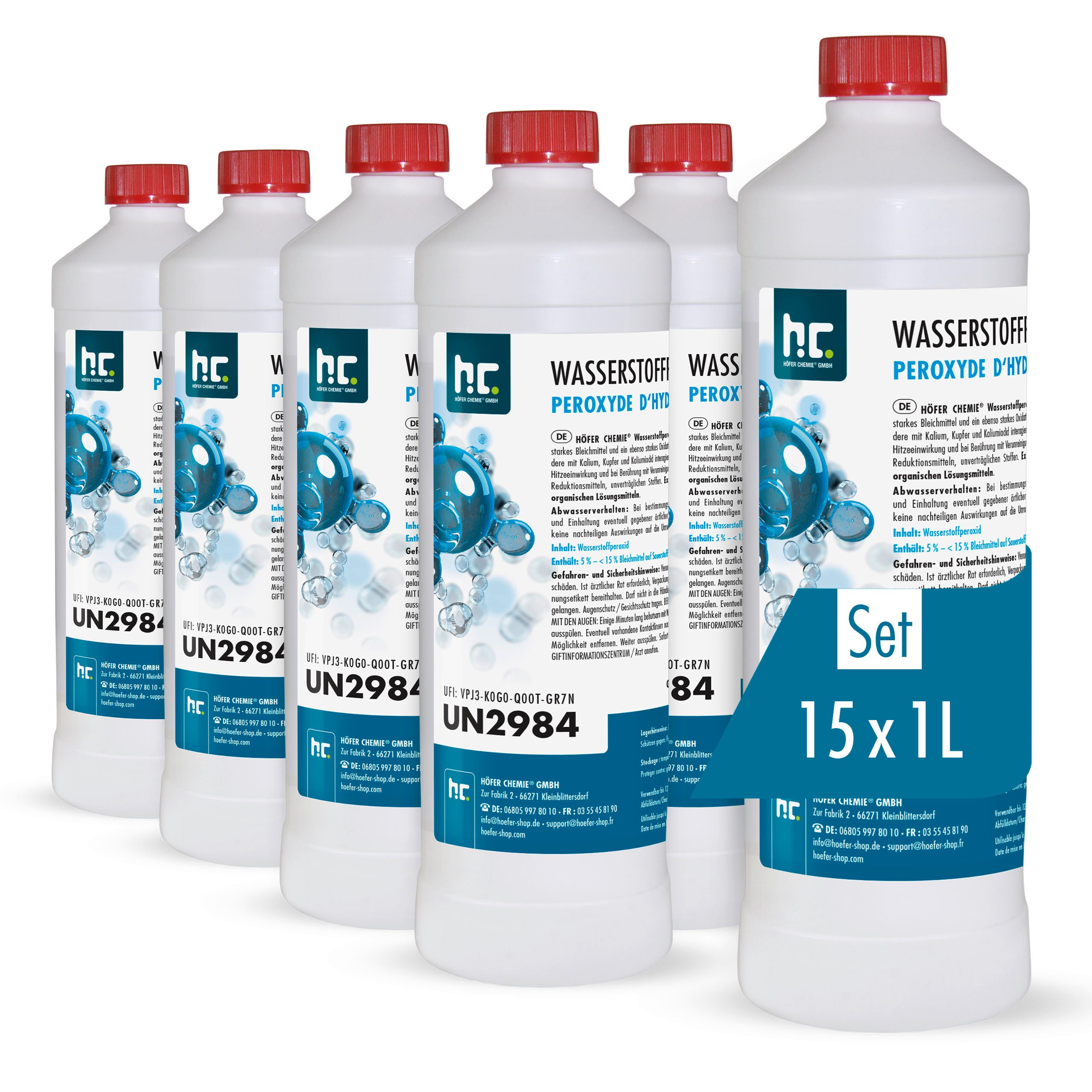 Höfer Chemie GmbH 15x 1 L Wasserstoffperoxid 11,9% Grundreiniger (Vielseitig einsetzbar zur Reinigung)
