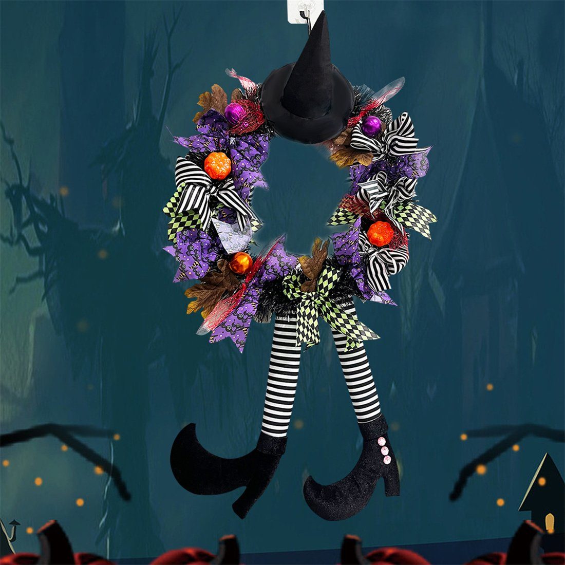 Kunstgirlande Halloween Kranz hängend, Hexe Kranz hängend,Party Dress Up Tür hängend, DÖRÖY