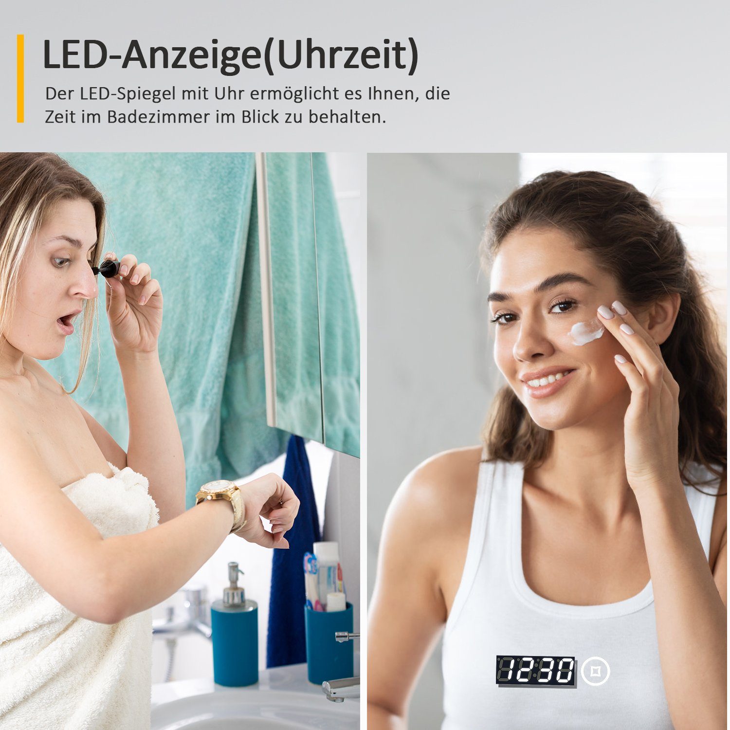 WDWRITTI Badspiegel Led Uhr dimmbar Touch Rund 60 cm Memory 3Lichtfarben (Spiegel Wandspiegel Led Badezimmer mit beleuchtung, Kaltweiß, Neutral, Warmweiß), Helligkeit dimmbar, energiesparender