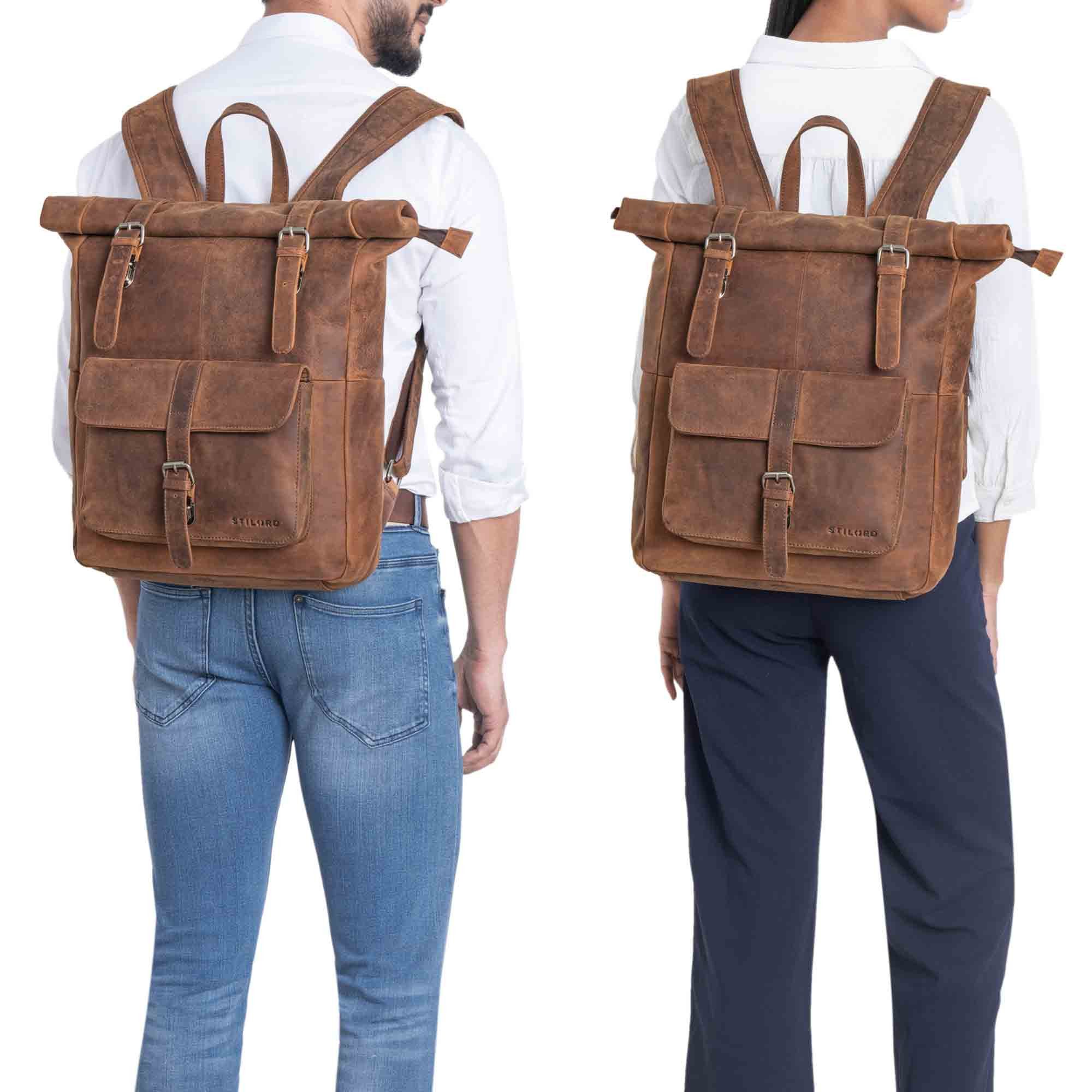 STILORD Notebookrucksack "Herakles" XL Leder Rolltop Rucksack 17 Zoll
