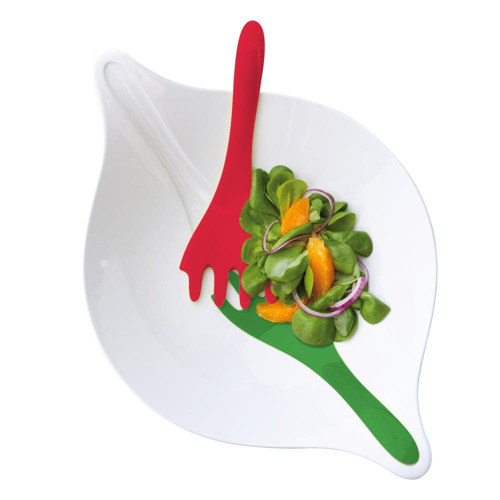 KOZIOL Salatschüssel Leaf L+, Kunststoff, (3-tlg), mit Salatbesteck