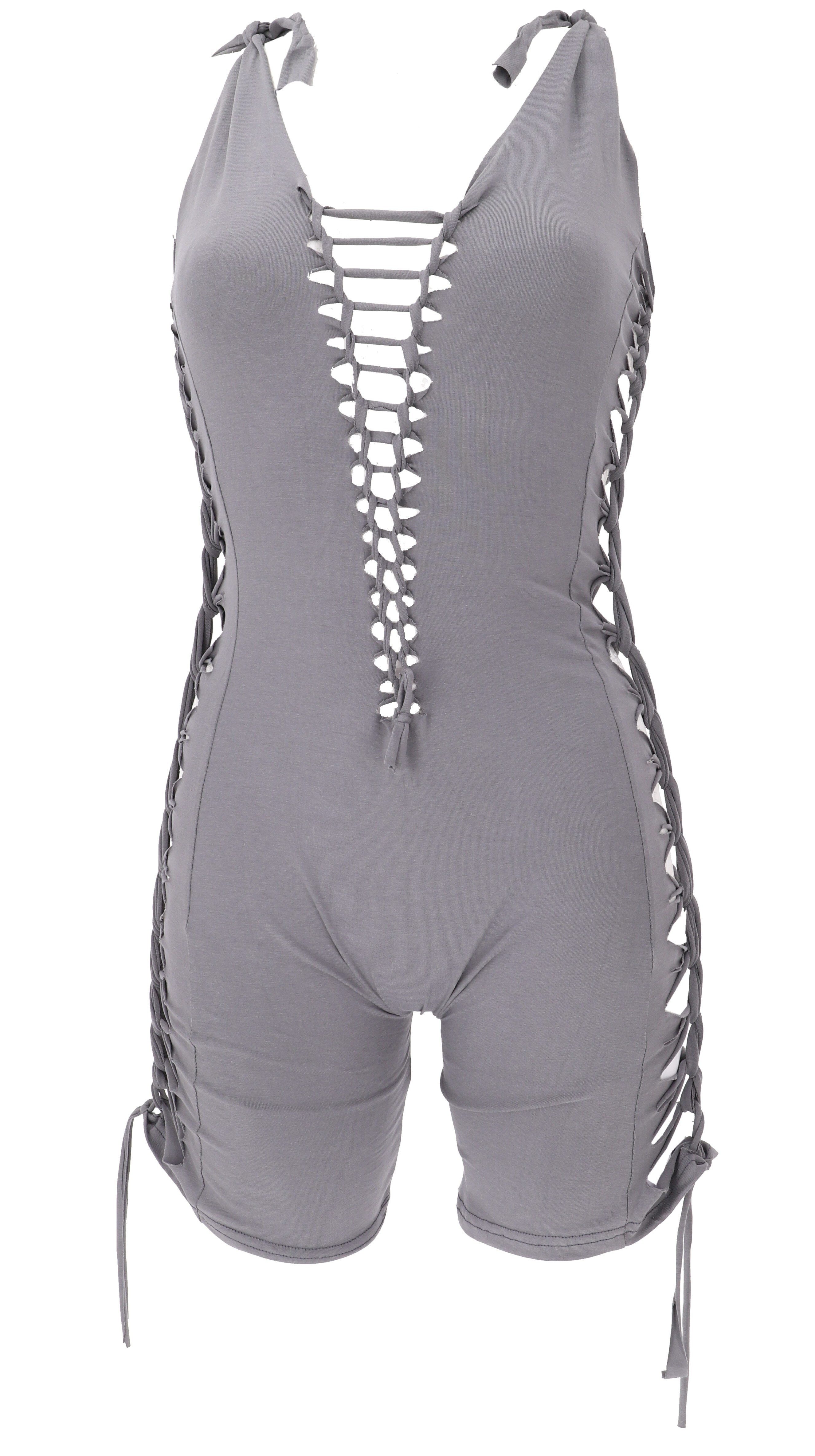 Guru-Shop Hose & Shorts Kurzer Jumpsuit, geflochtener Body, Festival..