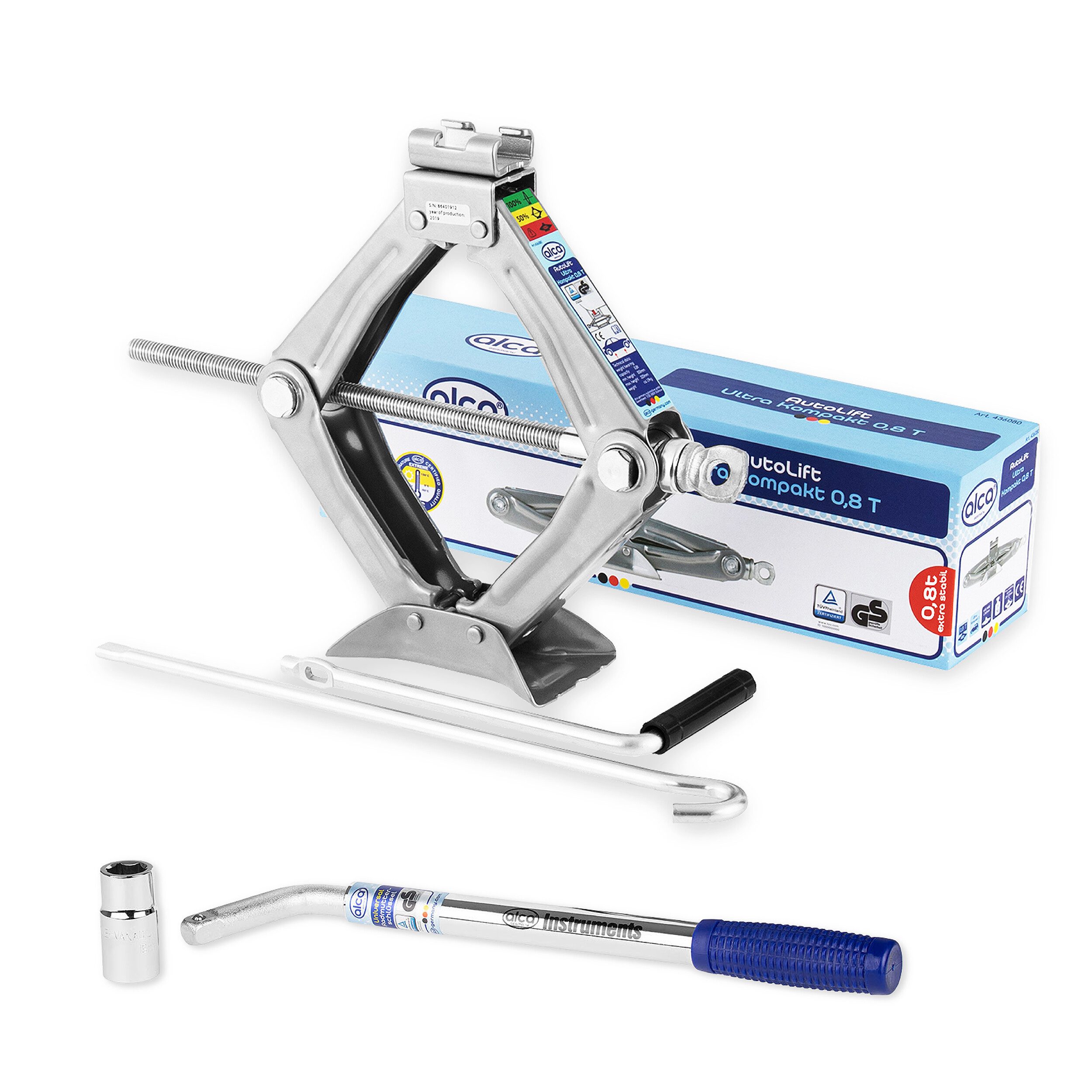 alca Wagenheber Scherenwagenheber Kompakt 0,8t, drehbarer Sattel, Hubhöhe 100–320mm, max. Hubhöhe: 32 cm, 1-tlg., Solo