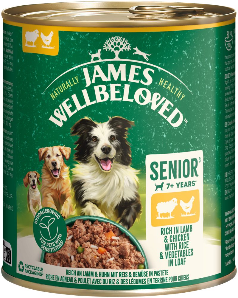 James Wellbeloved JAMES WELLBELOVED™ Hund Dose Senior Lamm und Huhn in Pastete 800g, Nassfutter für: Hunde