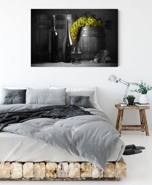 Pixxprint Leinwandbild Fässer mit Weintrauben und Wein, Fässer mit Weintrauben und Wein (1 St), Leinwandbild fertig bespannt, inkl. Zackenaufhänger
