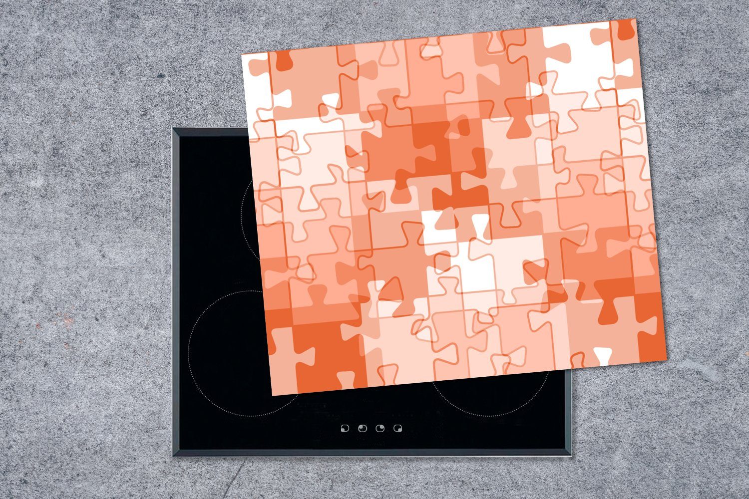 nutzbar, MuchoWow Arbeitsfläche Orange cm, (1 Puzzle - 60x52 tlg), Mobile Ceranfeldabdeckung Herdblende-/Abdeckplatte - Vinyl, Muster,
