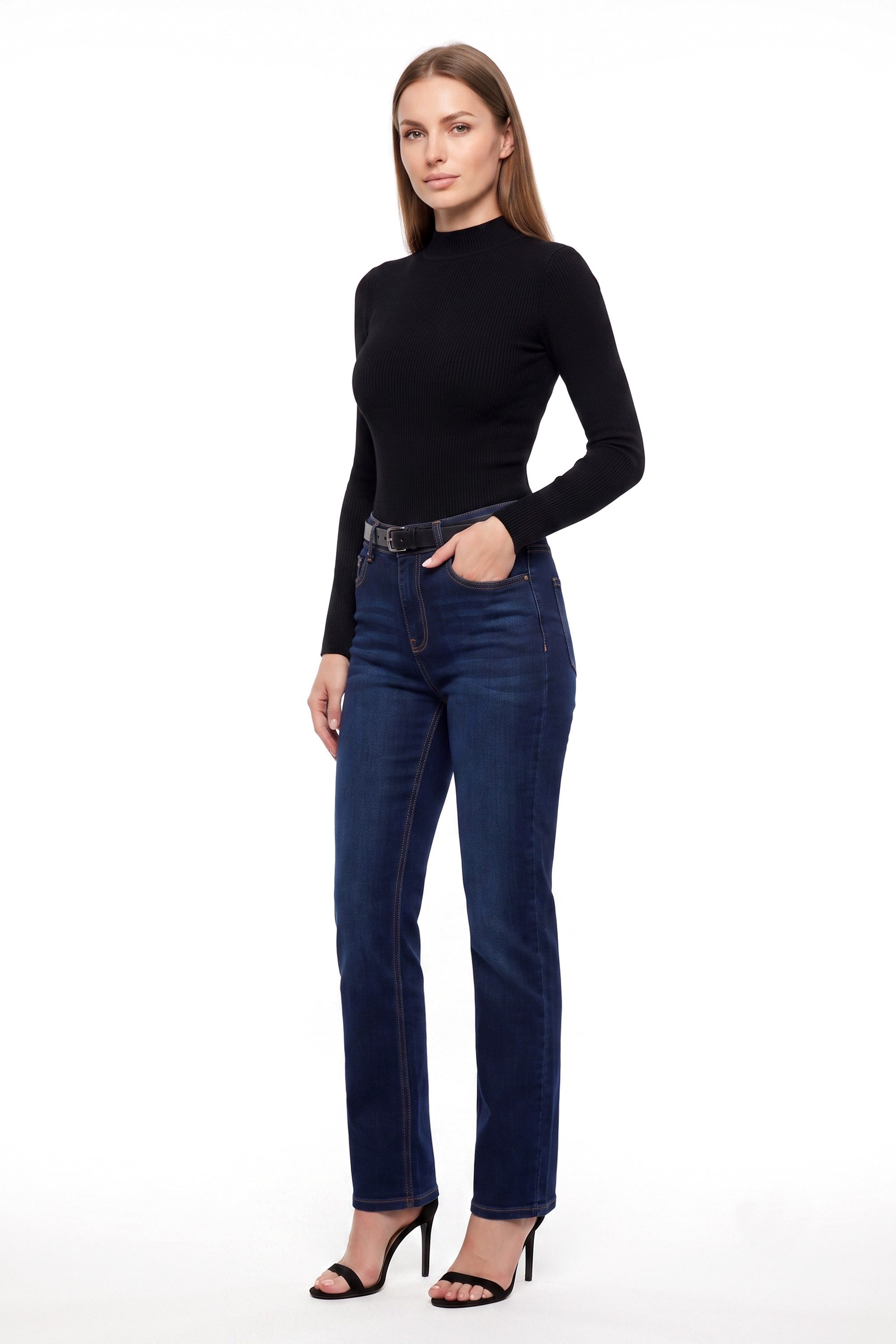 ESRA Regular-fit-Jeans Damen Jeans Straight Leg Stretch Jeans Damen Gerades Bein Jeanshose Straight Jeans Damen Geradeschnitt High Waist Jeanshose bis Übergröße – Bild 2 von 5