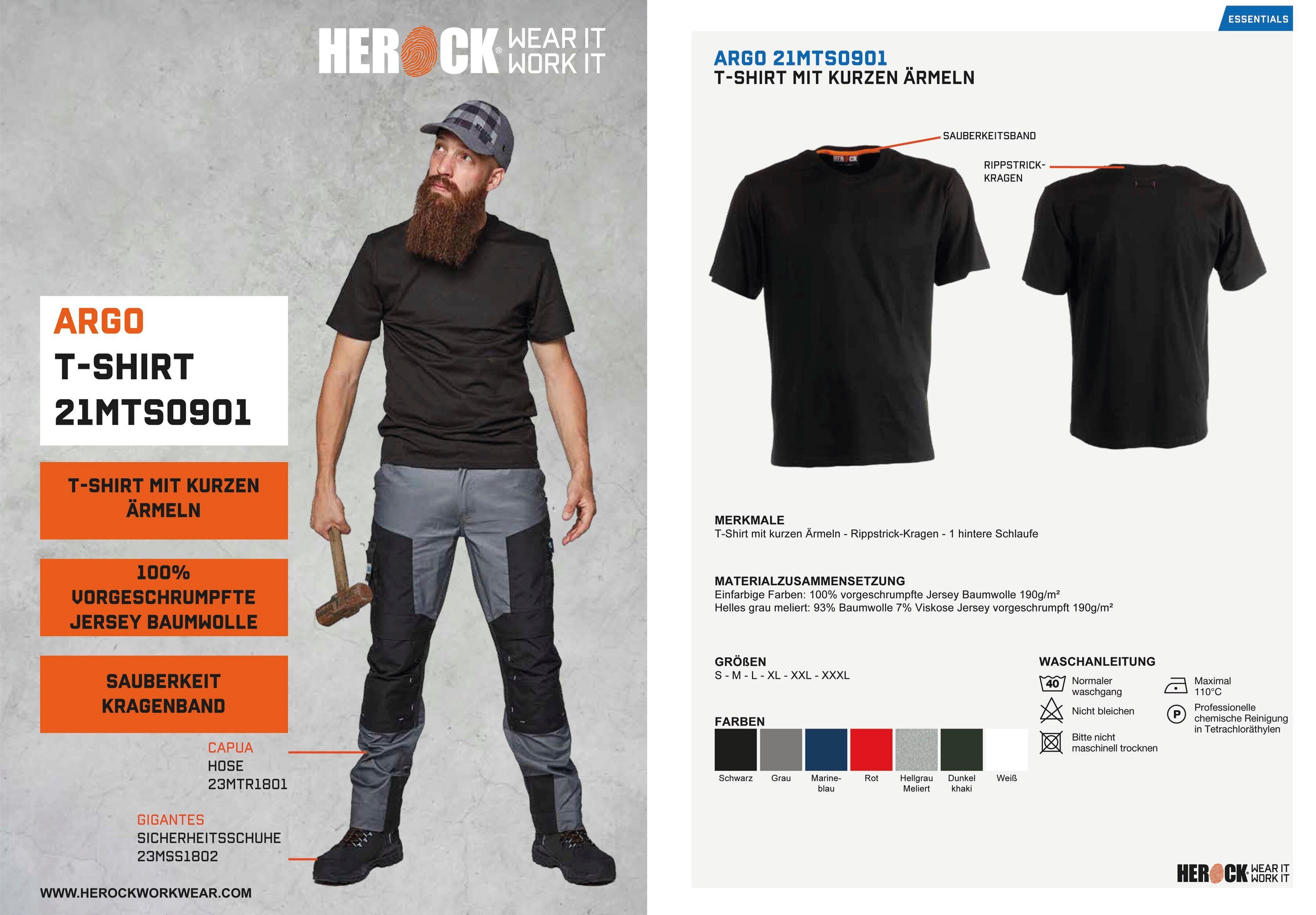 Herock T-Shirt mit Kurzärmlig T-Shirt 3-tlg) angenehmes (Spar-Set, Kurze Argo schwarz Ärmel, Rippstrick-Kragen Tragegefühl