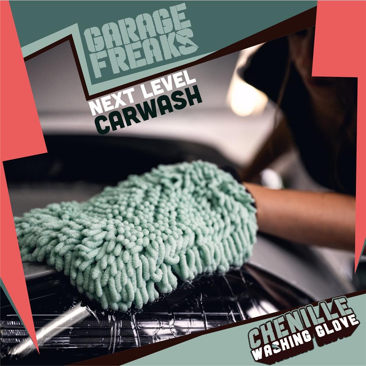 Garage Freaks Waschhandschuh Auto Waschhandschuh 2er Pack - CHENILLE WASHING GLOVE, (2-St), Mikrofaser - 2 Farben - mit Zotteln für eine saugstarke Reinigung