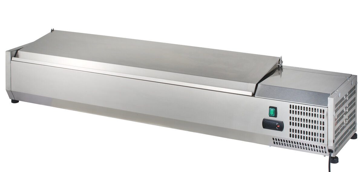 GastroHero Dönergrill Kühlaufsatz Edelstahl Gastronomie 160 cm mit Deckel – für 8 x GN 1/4, 145 W