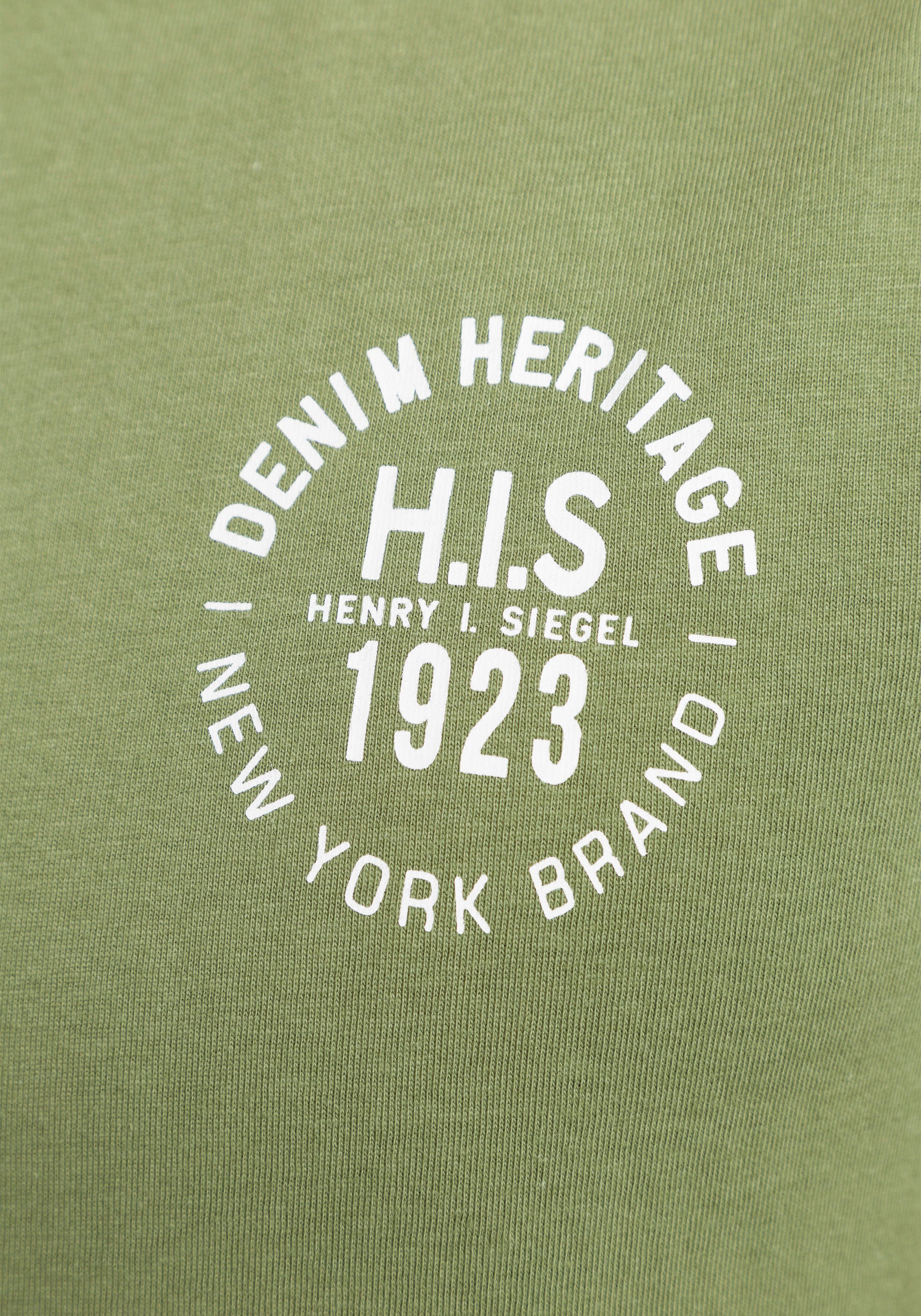 H.I.S Rundhalsshirt 3-tlg., mit olivgrün Brustprint (Packung, schwarz, 3er-Pack) marine
