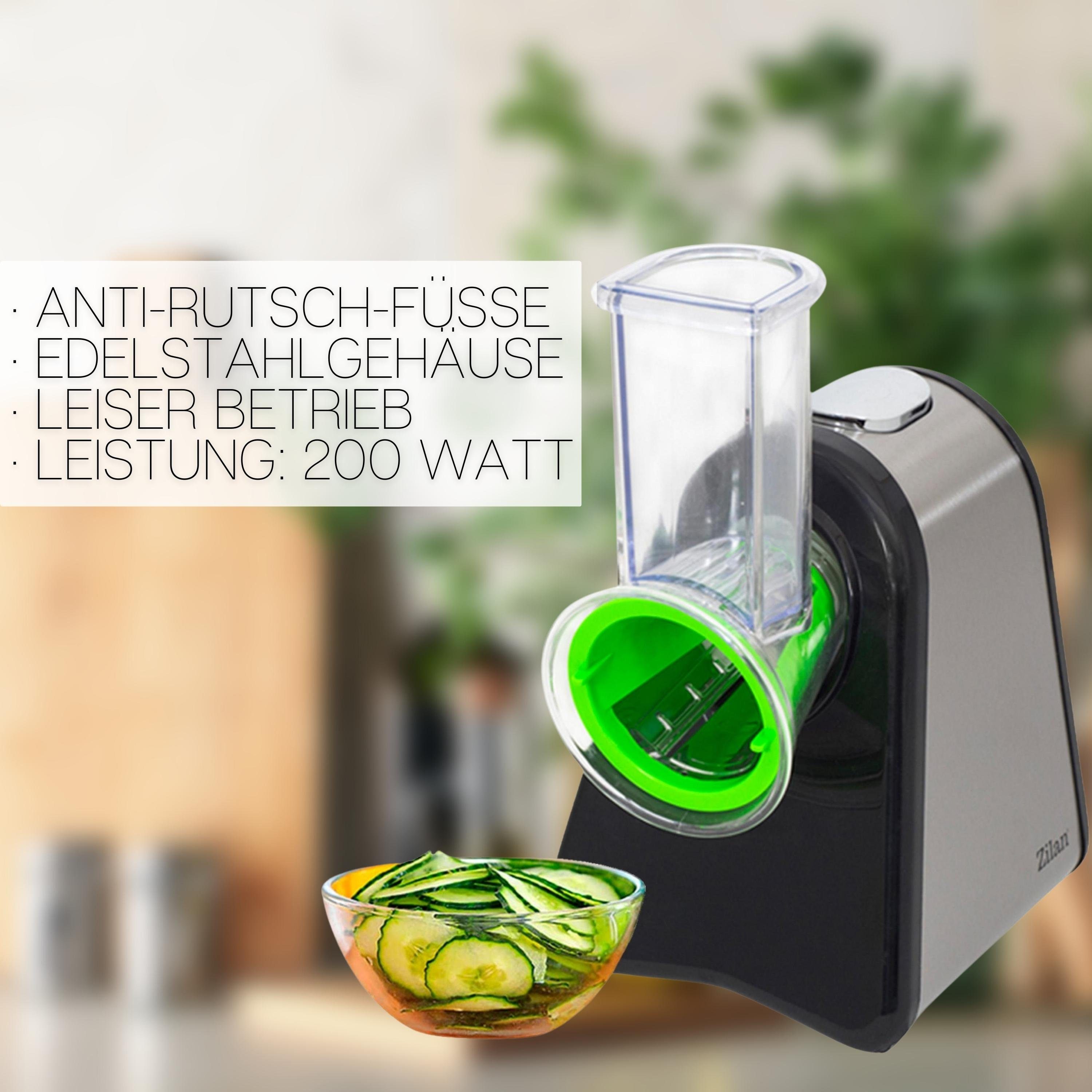 Zilan Zerkleinerer ZLN-0498, 200 W, 4 verschiedene Aufsätze, Raspeltrommel aus Edelstahl