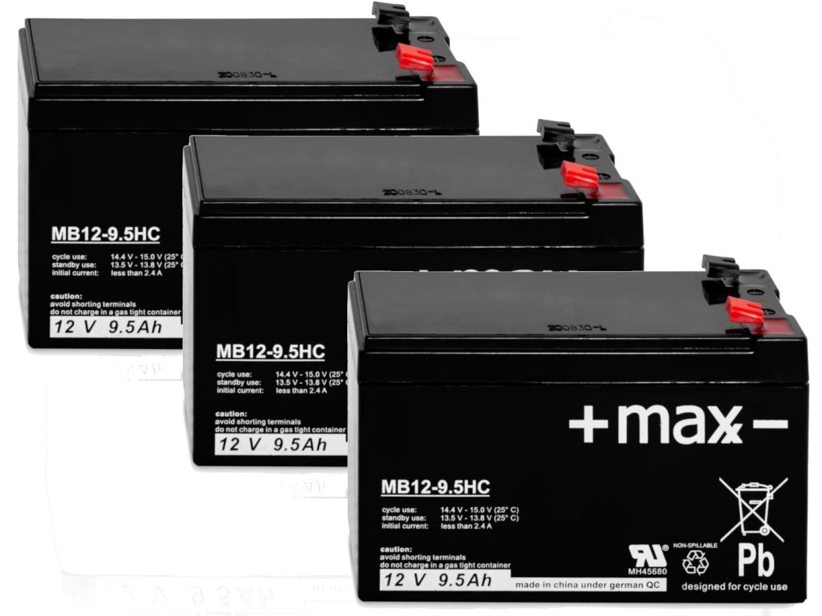 +maxx- 3x 12V 9,5Ah passend für 36V E-Trial OSET 16.0 AGM Bleiakkus