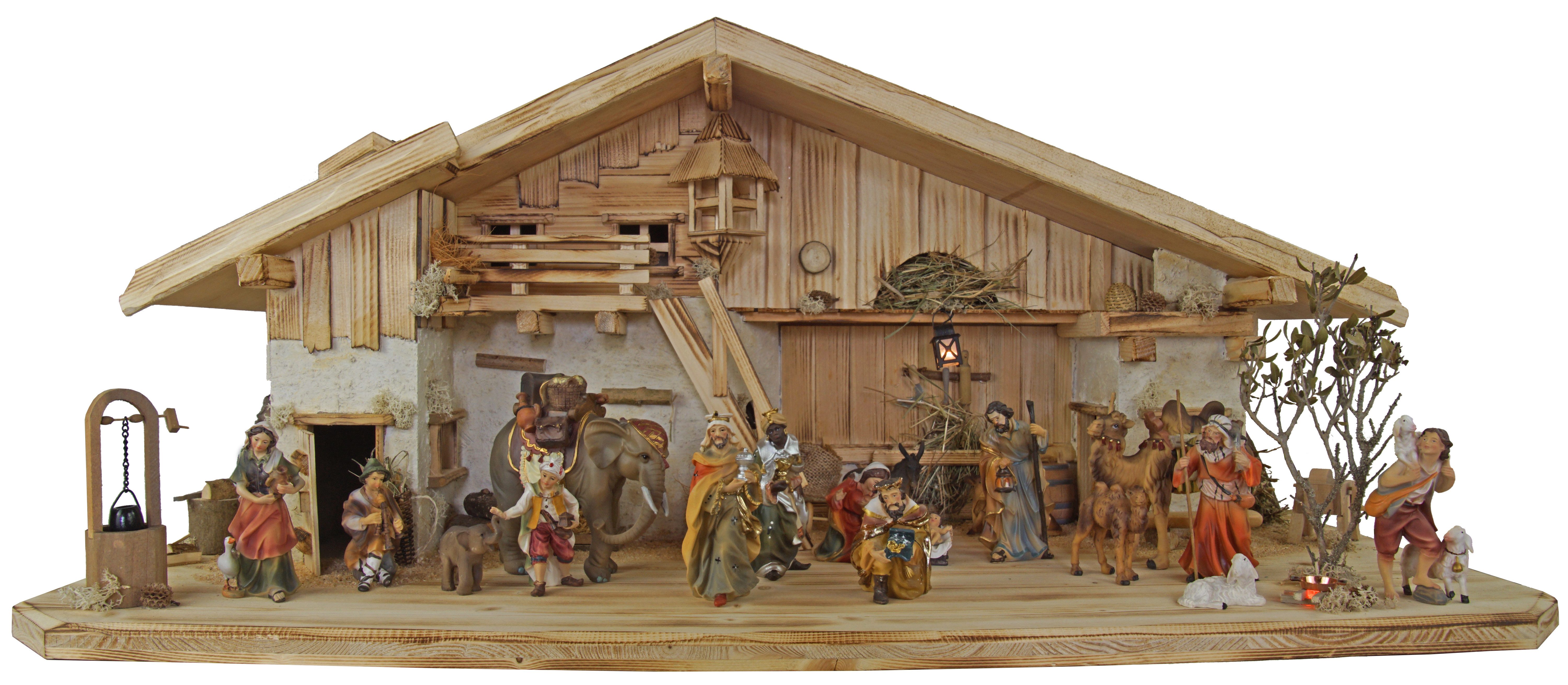 Krippenursel Krippe Weihnachtskrippe Gotthard inkl. Figurensatz K001 oder K002 (24-tlg), Handbemalte Figuren in klassischer Form
