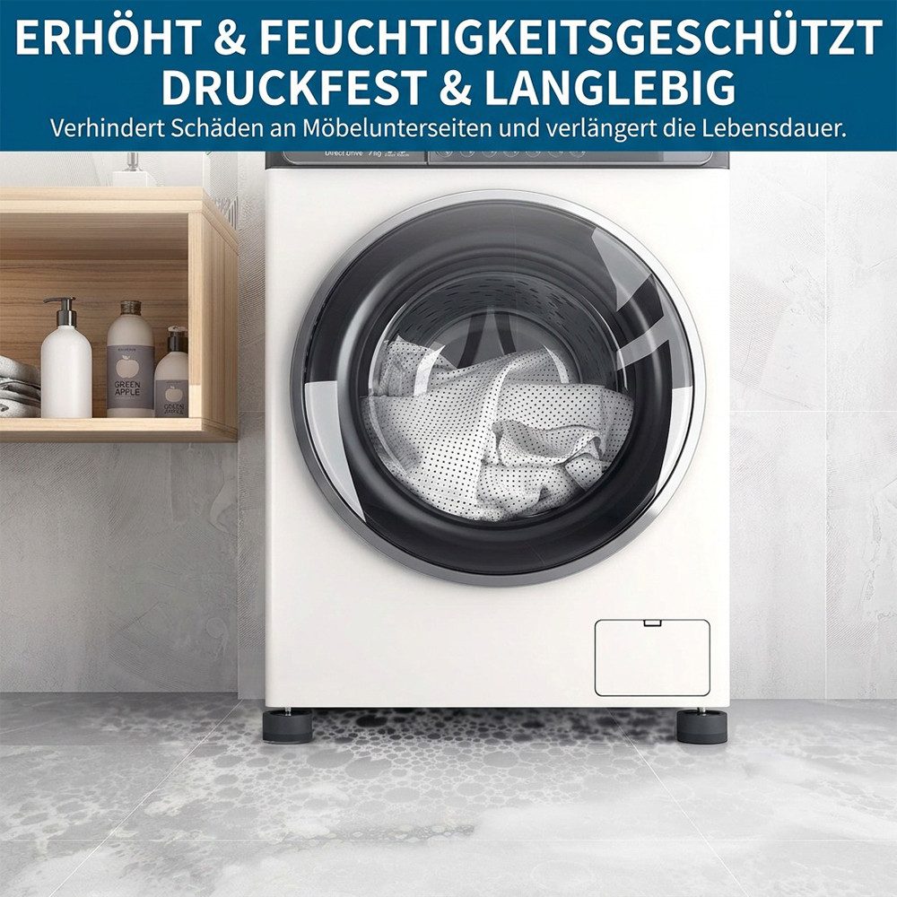 JASLIFE Vibrationsdämpfer Waschmaschinen Füße 4er Set 3,5–8,5 cm Erhöhung Anti-Rutsch, (Set, 4er Set), Anti-Rutsch, vibrationsdämpfend, höhenverstellbar, rutschfest