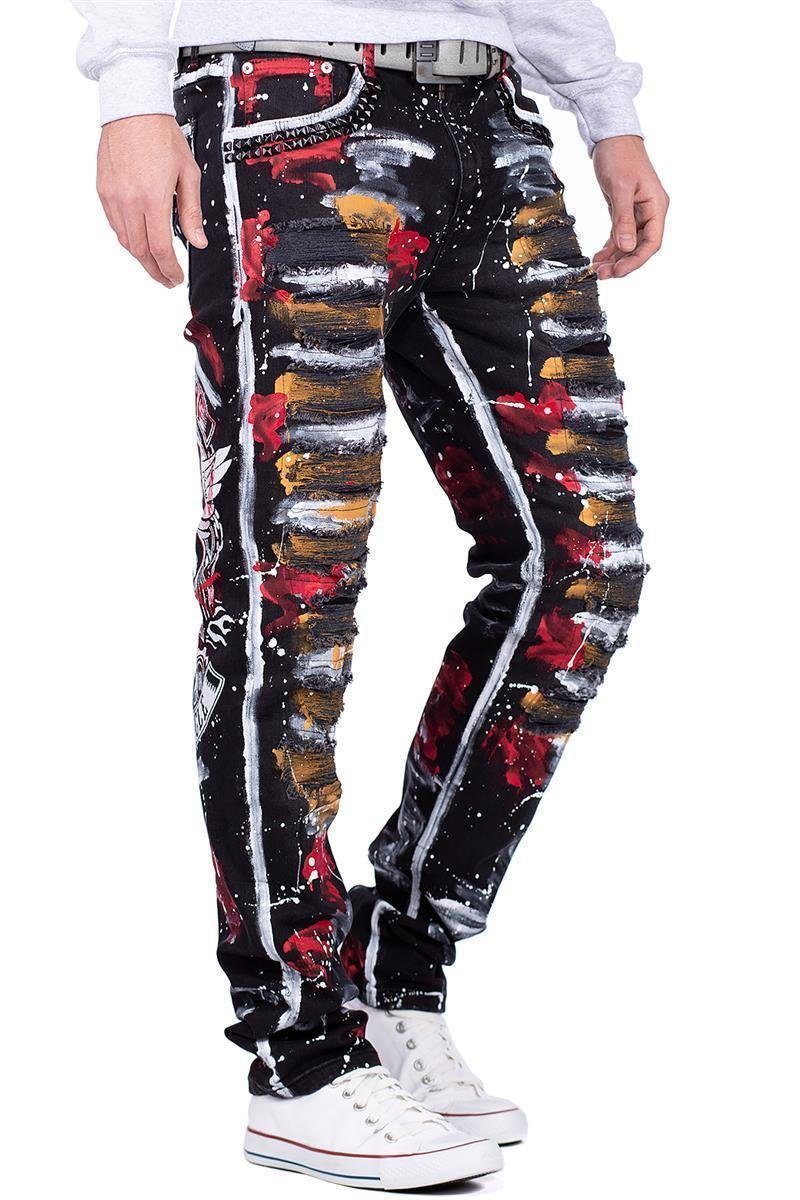 Cipo & Baxx 5-Pocket-Jeans Herren straight fit Hose Denim BA-CD715 (1-tlg) Verzierungen mit Strasssteinen