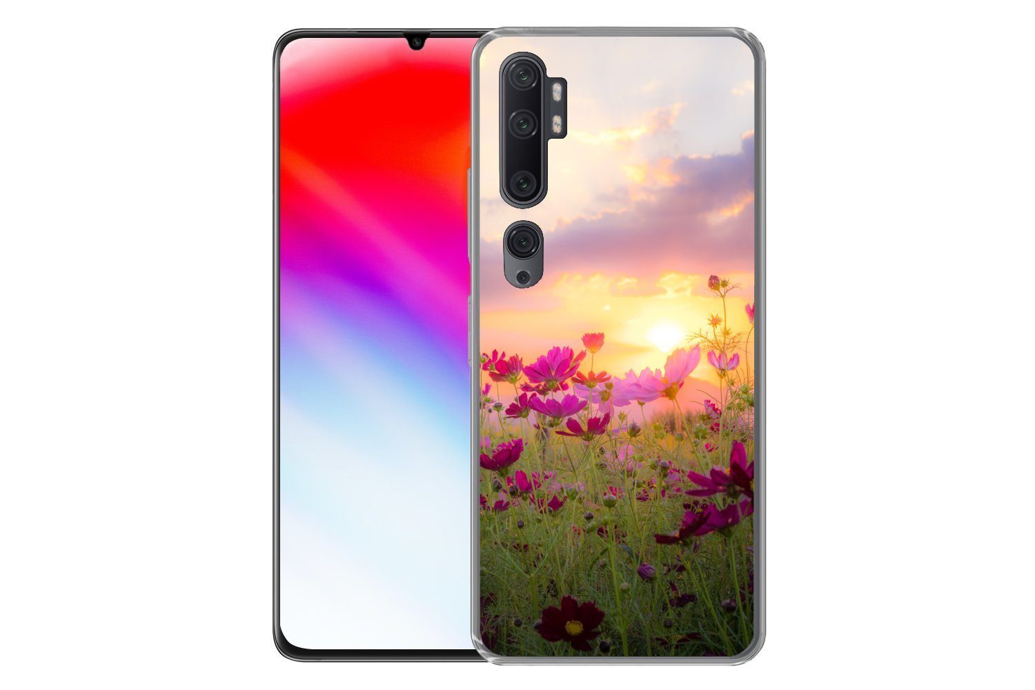 MuchoWow Handyhülle für Xiaomi Mi Note 10 Pro Blumen - Rosa - Sonnenuntergang - Natur - Wi