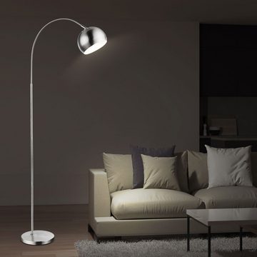 etc-shop LED Bogenlampe, Leuchtmittel nicht inklusive, Bogenleuchte stehend chromfarben Wohnzimmerleuchte Leselampe