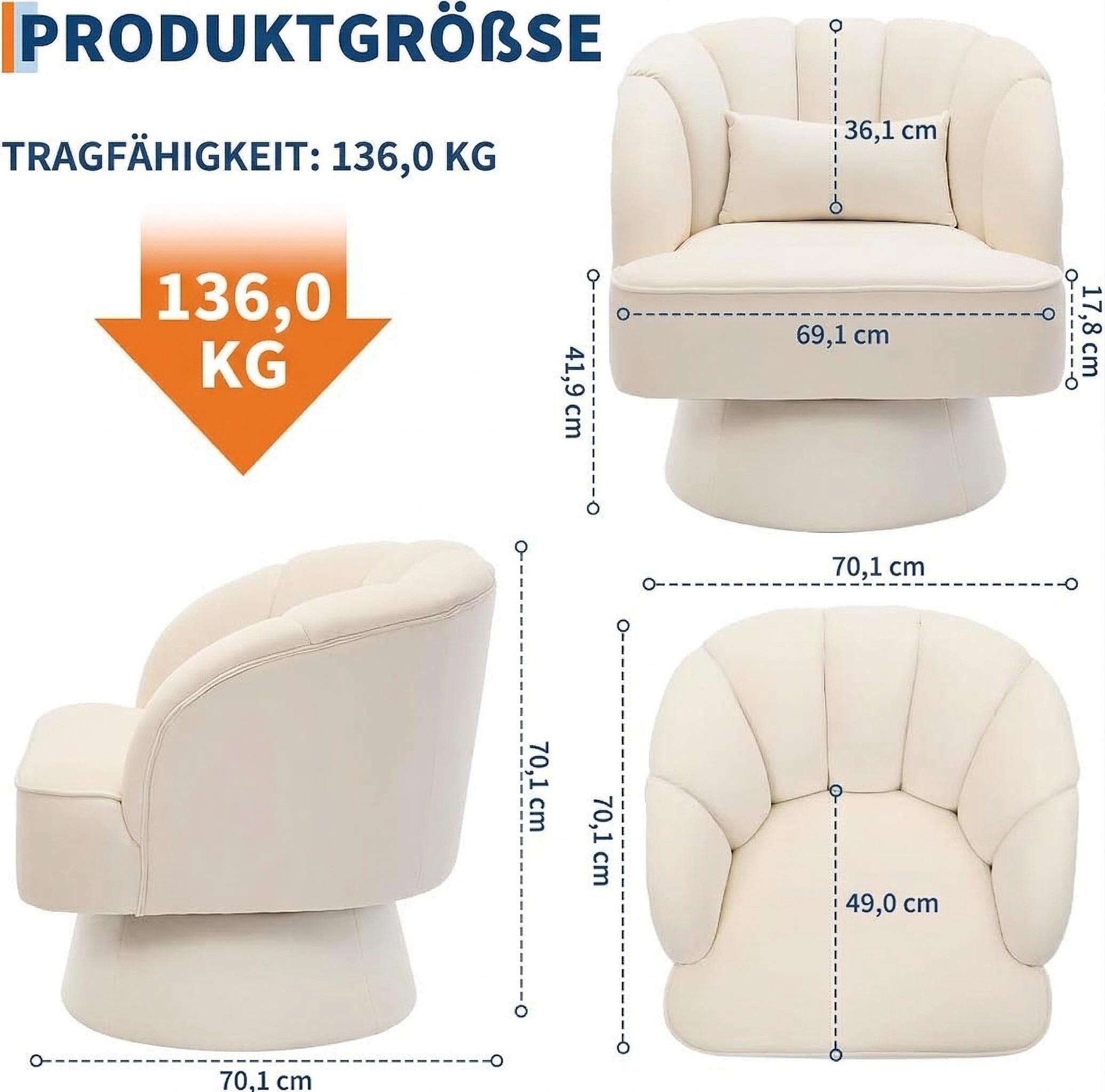GarveeMore Sessel Sessel mit 360 Grad drehbare Kuscheltonnen-Akzentsofasessel, Samtbezug,Armlehnensessel,Polstersessel,Akzentstul