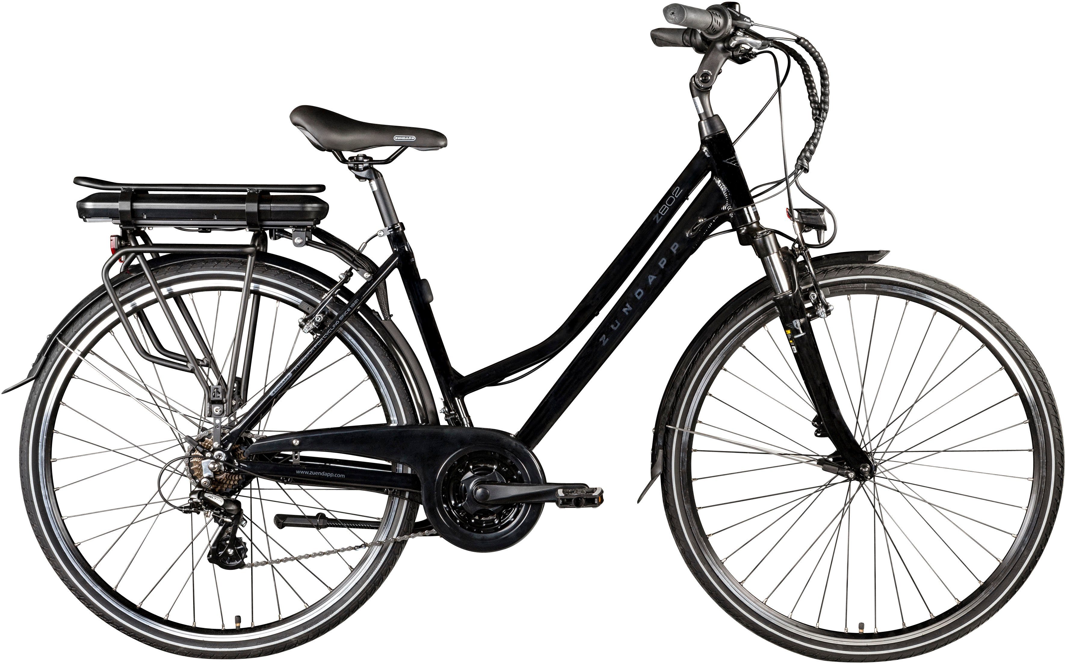 Zündapp E-Bike Trekkingrad Z802 Damen, 21 Gang Shimano Altus RD-M310 Schaltwerk, Kettenschaltung, Heckmotor, 374 Wh, Pedelec, Elektrofahrrad für Damen