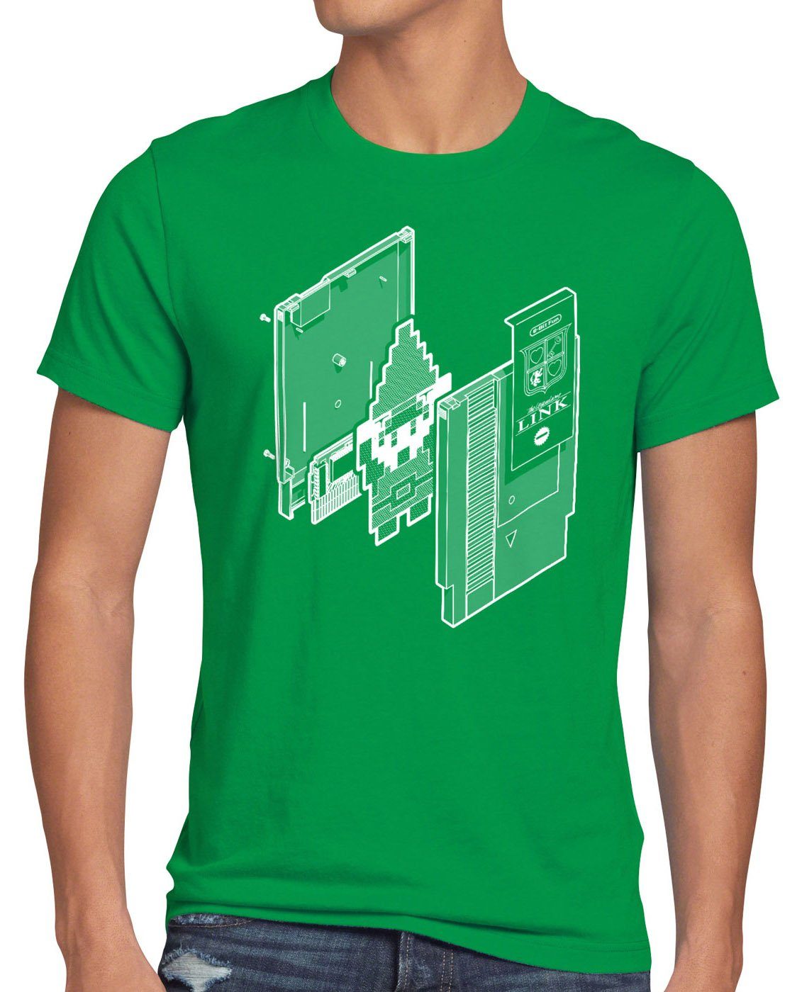 style3 Print-Shirt Herren T-Shirt Adventure of Link classic gamer switch snes 8-Bit grün