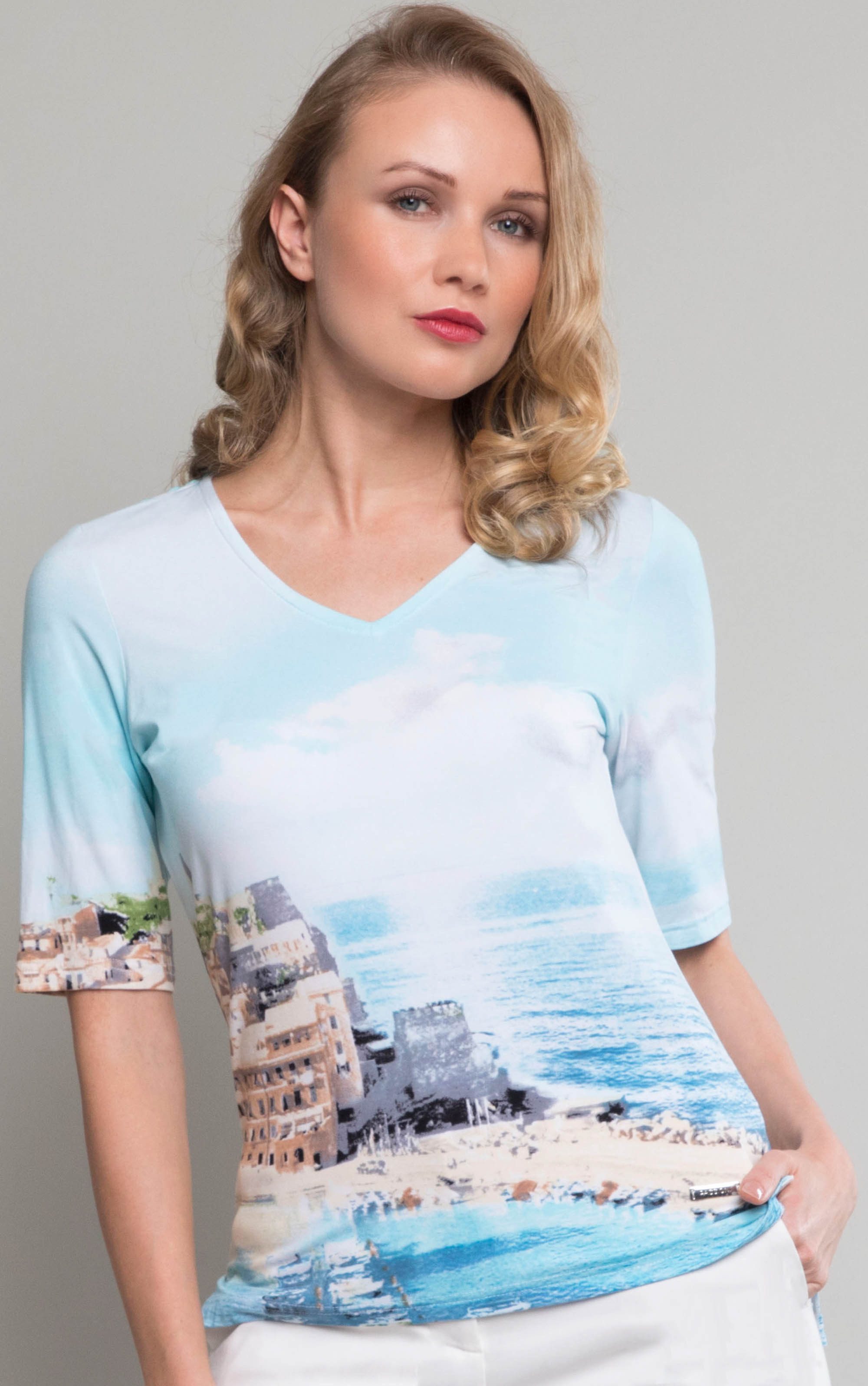 3/4-Arm-Shirt mit Strand-Aquarelldesign