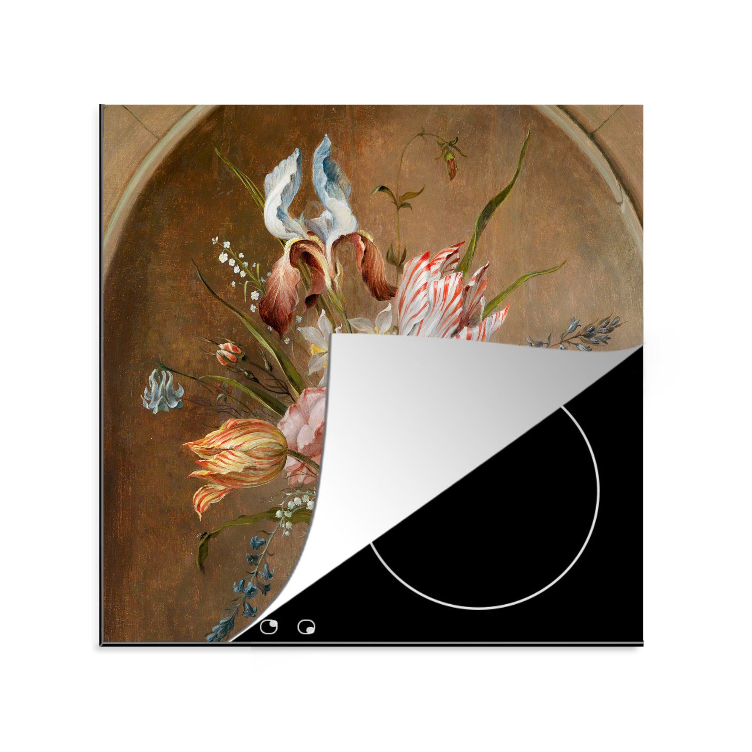 MuchoWow Herdblende-/Abdeckplatte Stilleben (1 Arbeitsplatte - Malerei, tlg), van Vinyl, Blumen Ast mit küche - 78x78 cm, der für Balthasar Ceranfeldabdeckung