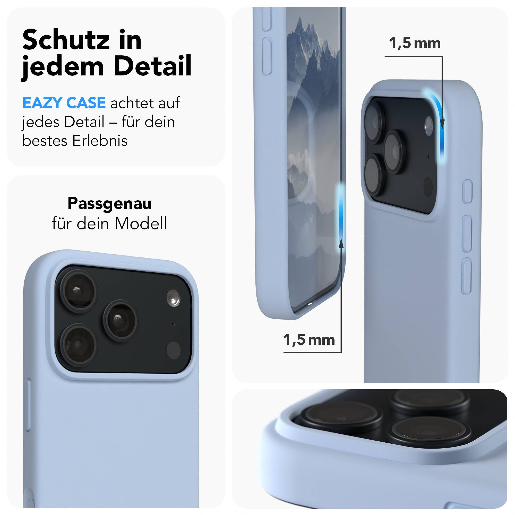 EAZY CASE Handyhülle für Apple iPhone 18 Pro Premium Silikon 6,3 Zoll, Slimcover mit Displayschutz Hülle Bumper Case kratzfest Etui Hellblau – Bild 3 von 5