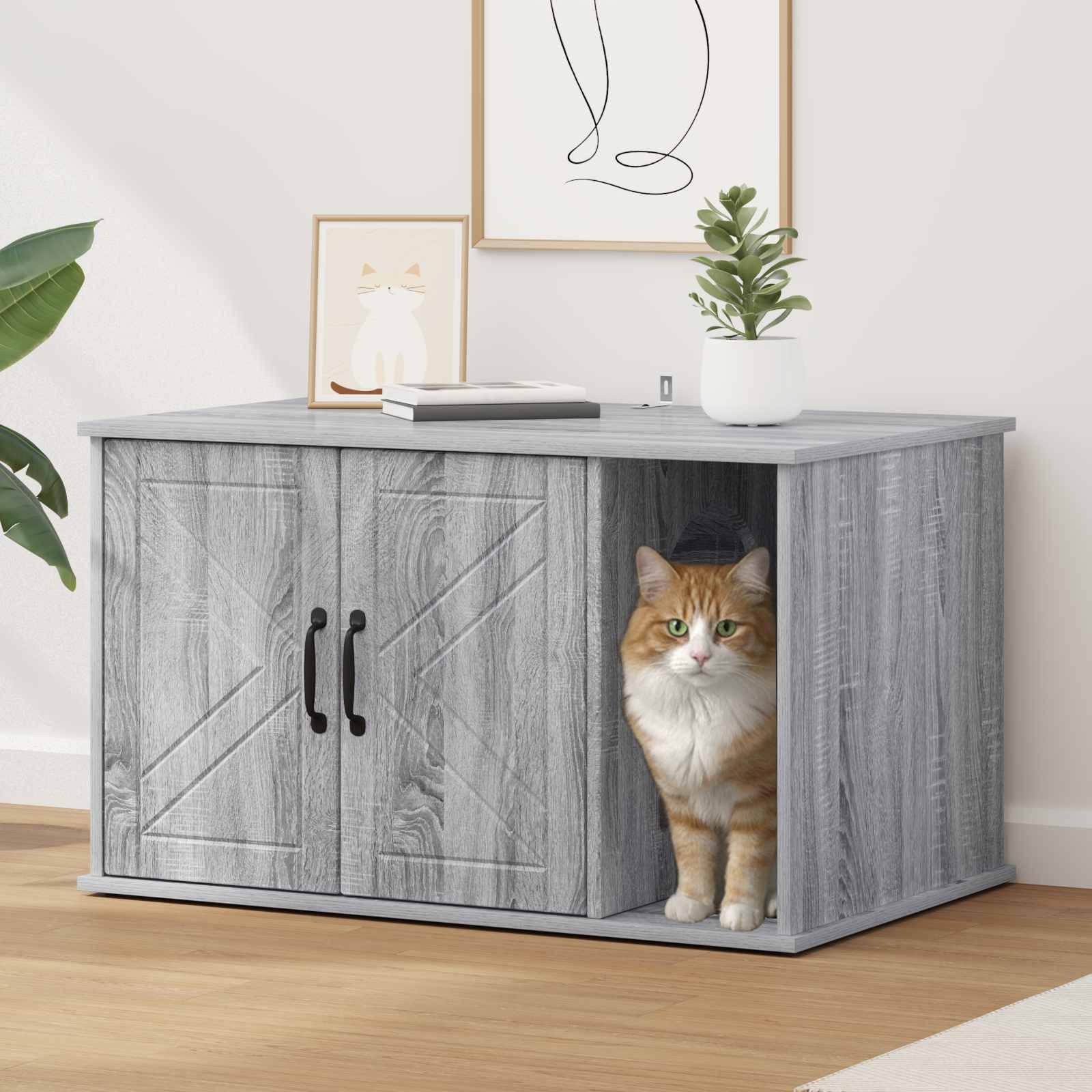 vidaXL Katzenhaus, Katzenhaus Graues Sonoma 85 x 55 x 50 cm Holzwerkstoff