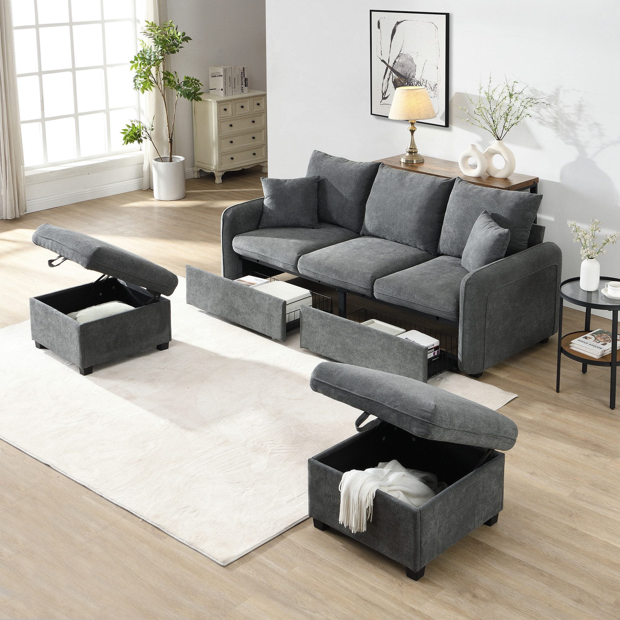 Merax Ecksofa U-förmiges Schlafsofa mit Staufunktion, Tagesbett Sofa Wohnzi günstig online kaufen