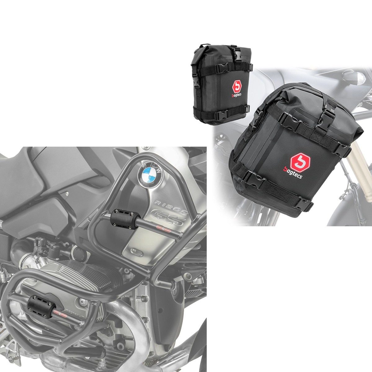 Bagtecs Reisetasche Sturzbügelschutz 22-28mm + Set Sturzbügeltaschen 2x 6Ltr