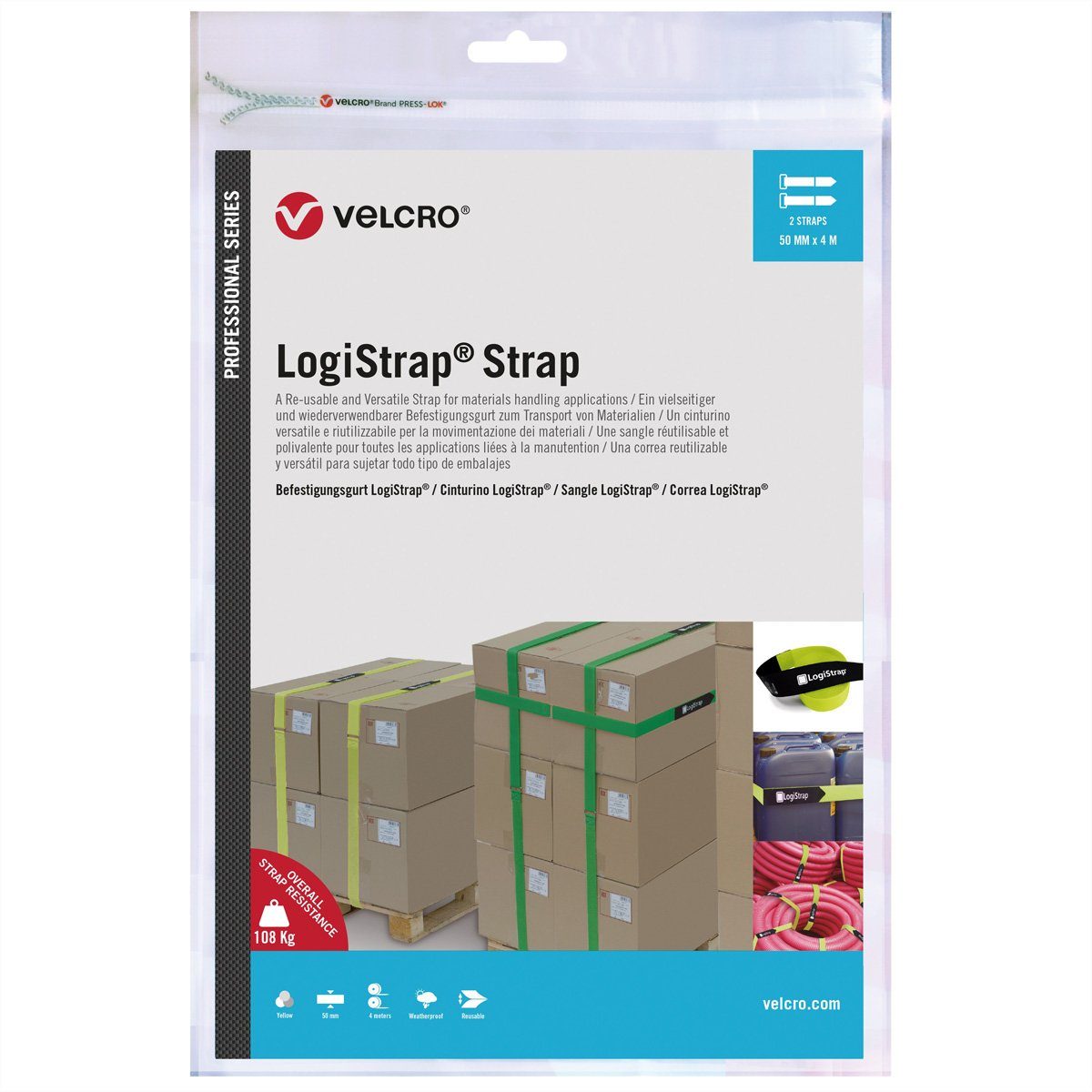 VELCRO Kabelbinder Logistrap® Strap 50mm x 4m Streifen 2 Stück, gelb VEL-PS20024