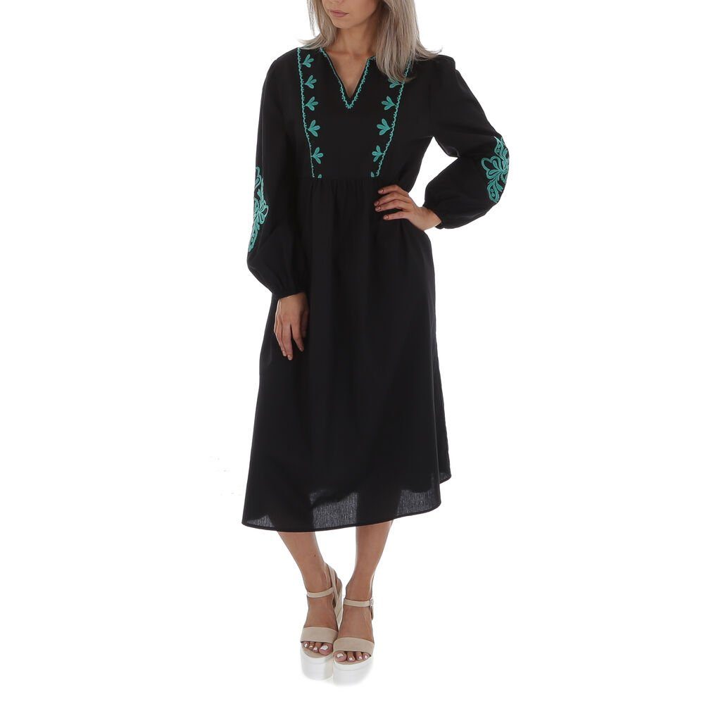 Ital-Design Maxikleid Damen Boho/Hippie Bestickt Ornamente Maxikleid in Schwarz