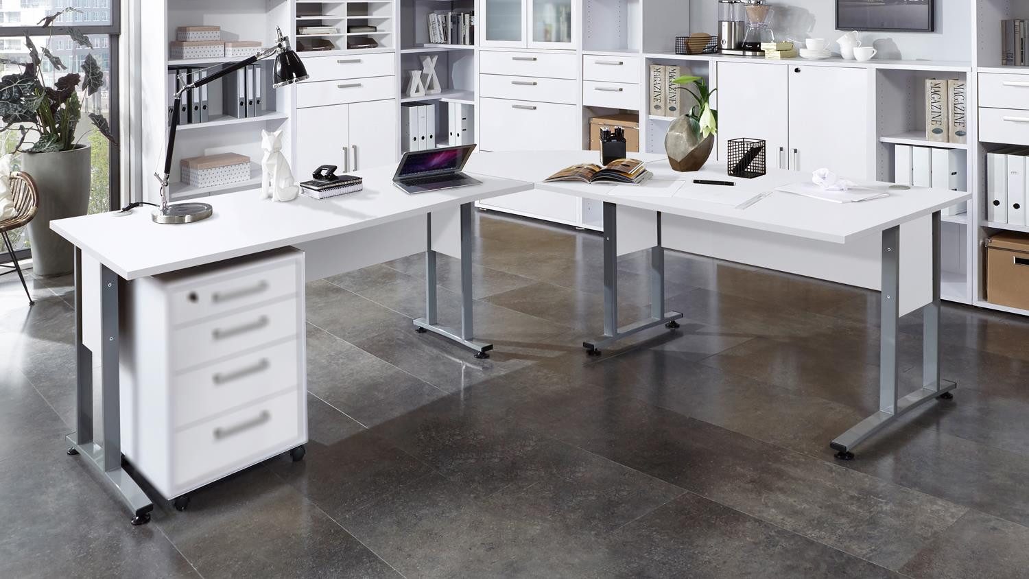 FMD Eckschreibtisch Winkelschreibtisch Calvia 200x200 cm in weiß mit Metall günstig online kaufen