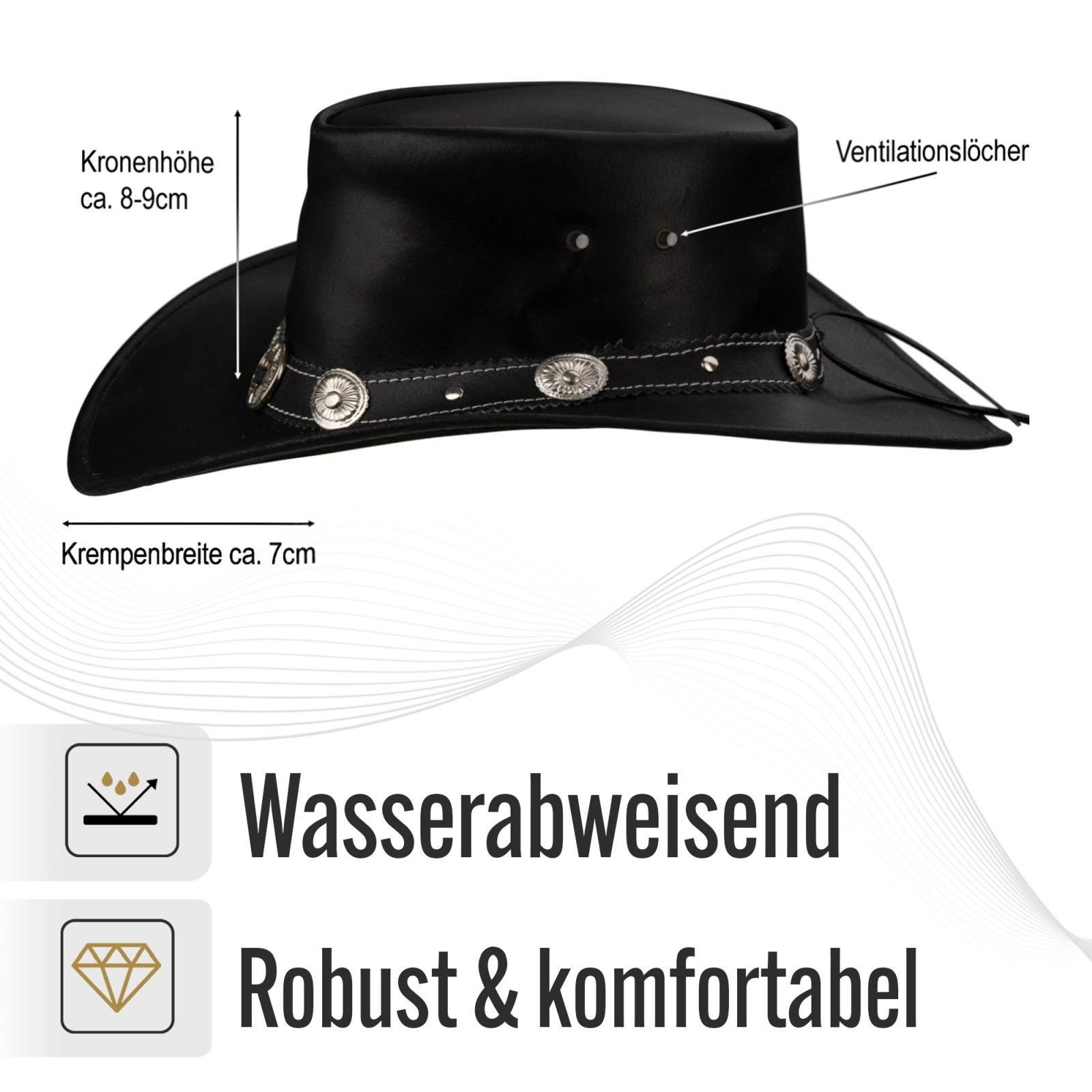 BLACK FOX Schwarz Leder Hut Cowboyhut Cowboy Größe Western STAR S FOREST