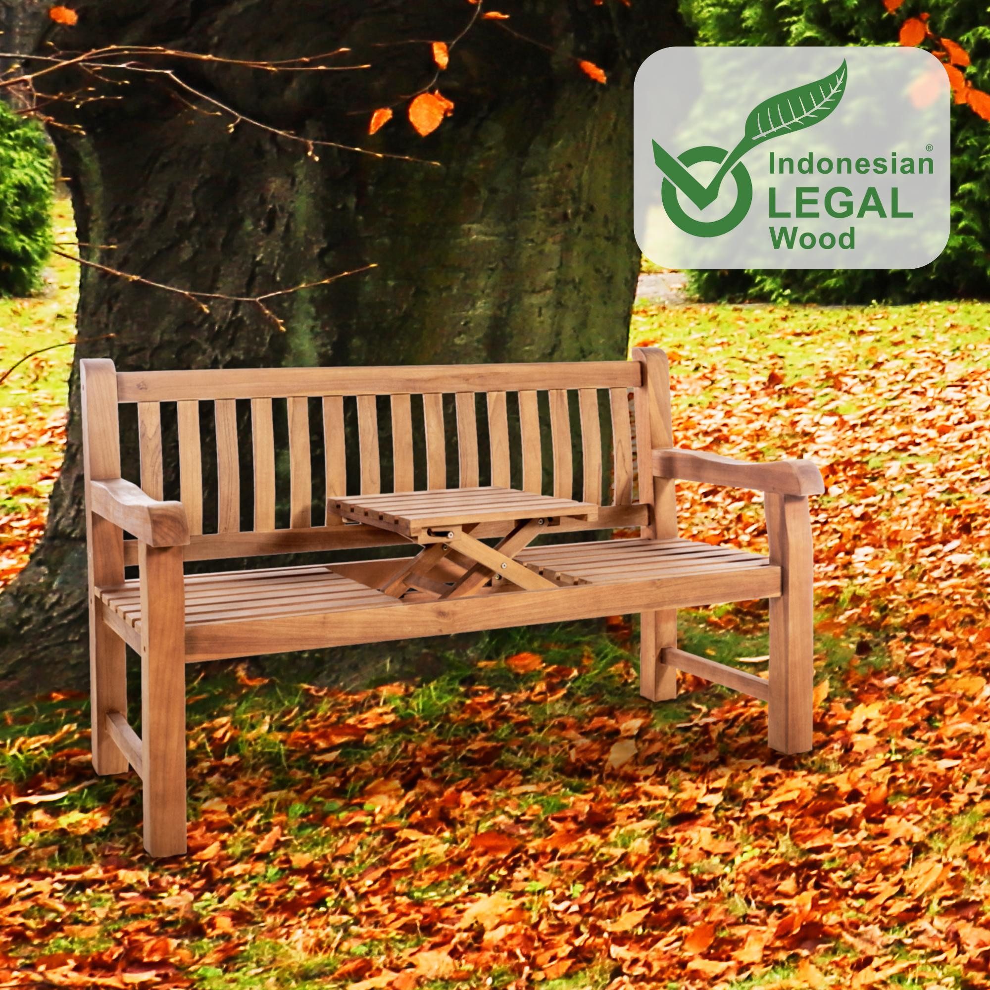 CLP Gartenbank Orlando, aus wetterfestem Teakholz, mit Klapptisch