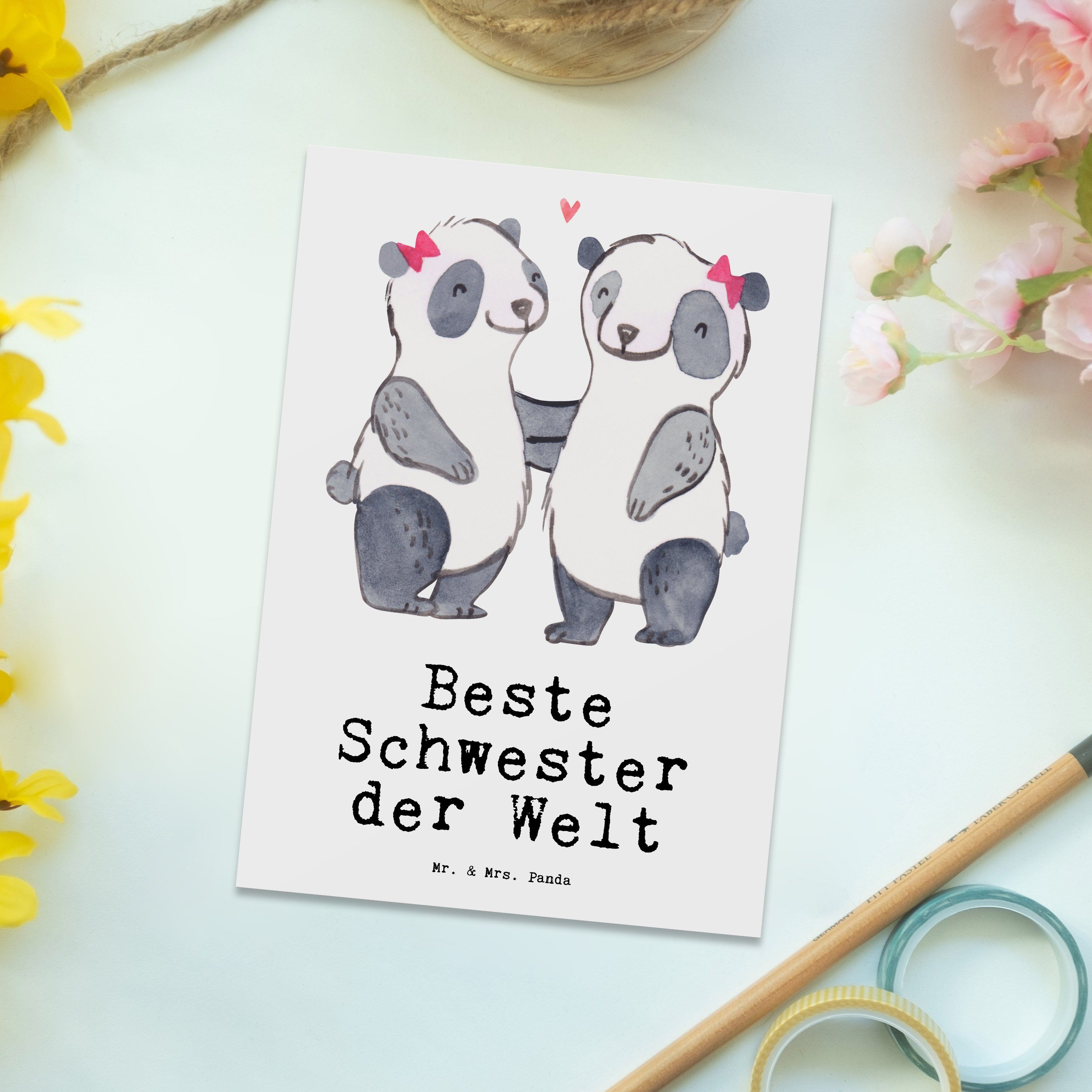 Mr. & Welt Panda Grußkarte, Weiß Schwester Mrs. der - Beste Panda für, Geschenk, - Postkarte Sch