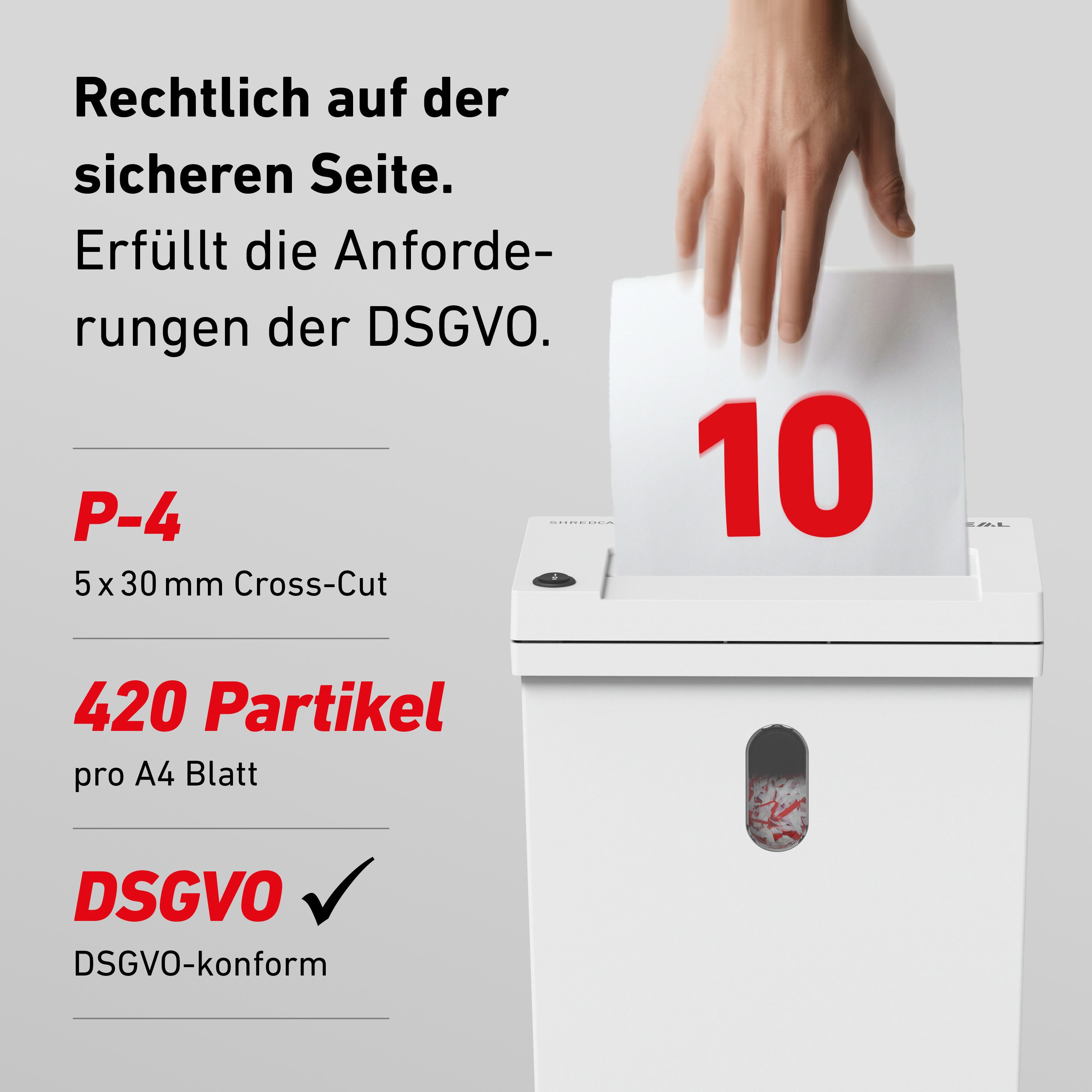 IDEAL Aktenvernichter IDEAL SHREDCAT 8100 CC, 5 x 30 mm Partikelschnitt, Sicherheitsstufe P-4, bis 12 Blatt, 20 l Auffangvolumen, DSGVO-konform – Bild 2 von 5