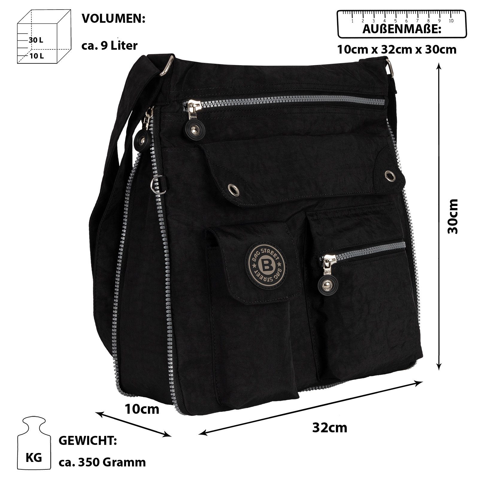 BAG STREET Schlüsseltasche Damentasche Schultertasche Umhängetasche Umhängetasche Handtasche tragbar Schultertasche, als Schwarz