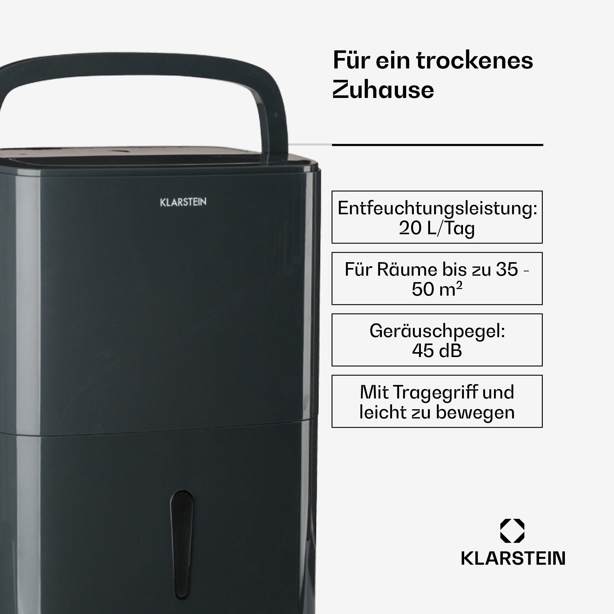 Klarstein Luftreiniger DryFy 20, Raumentfeuchter Luftentfeuchter elektrisch Entfeuchter Lufttrockner