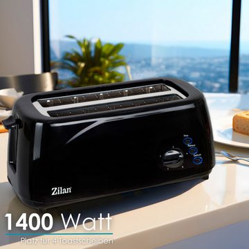 Zilan Toaster ZLN-2713, 2 lange Schlitze, für 4 Scheiben, 1400 W, mit Brötchenaufsatz