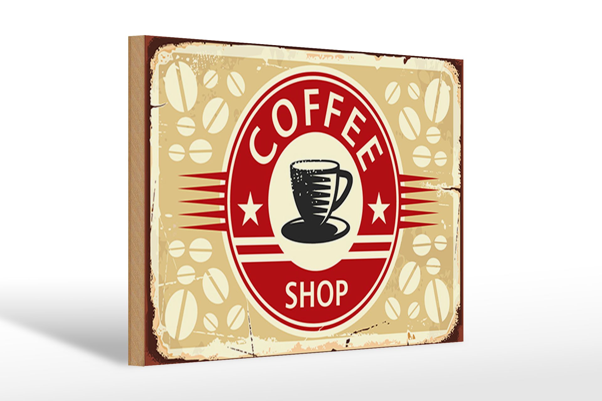 Femer GmbH Holzbild Retro 30x20cm Kaffee Coffee Shop, Essen Trinken Genuss, Nostalgie Retro Altes (1 St), Glatte Holzfaserplatte (MDF), vorn beschichtet