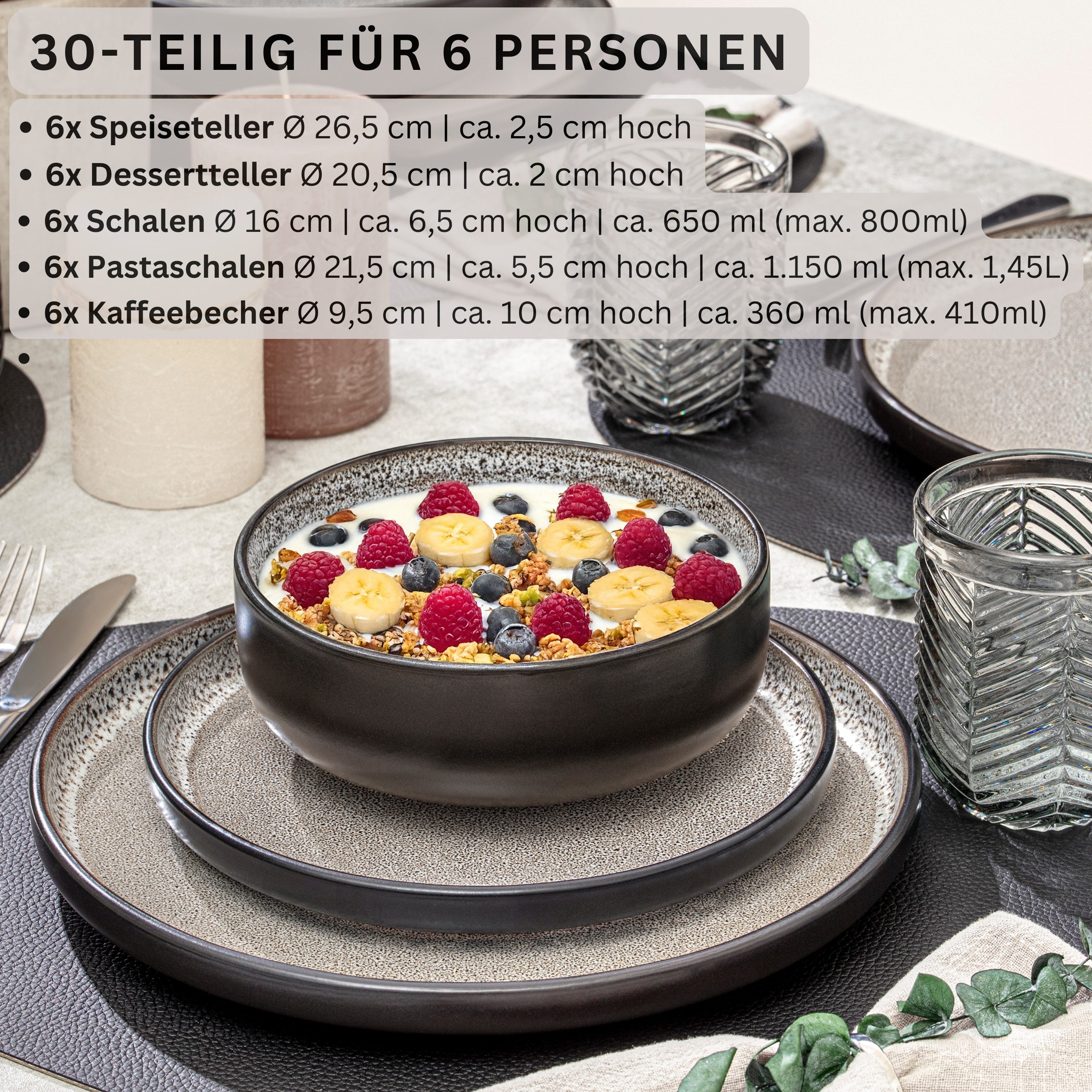 SÄNGER Tafelservice Luxor Geschirrset (30-tlg), 6 Personen, Steingut, Braun-Beige, Handmade, Erweiterbar, VALUE COLLECTION