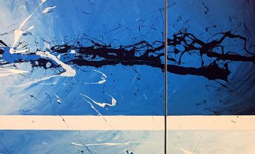 WandbilderXXL XXL-Wandbild Blue Stream 210 x 70 cm, Abstraktes Gemälde, handgemaltes Unikat