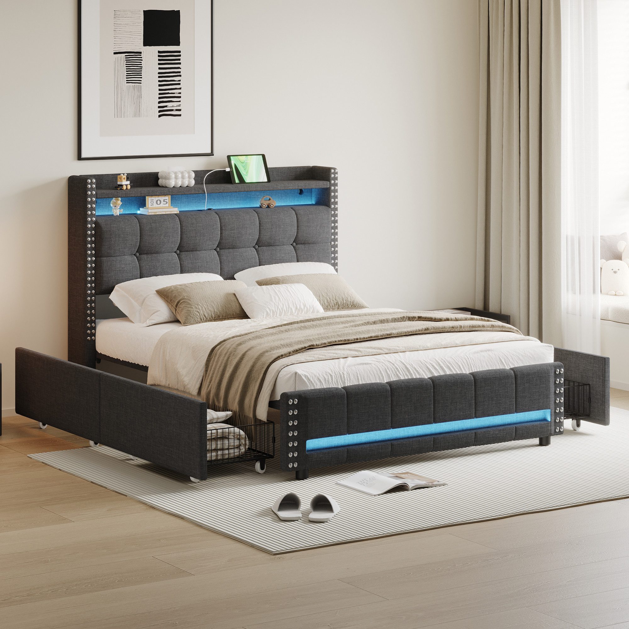HAUSS SPOLE Polsterbett 140x200 mit LED-Beleuchtung, günstig online kaufen