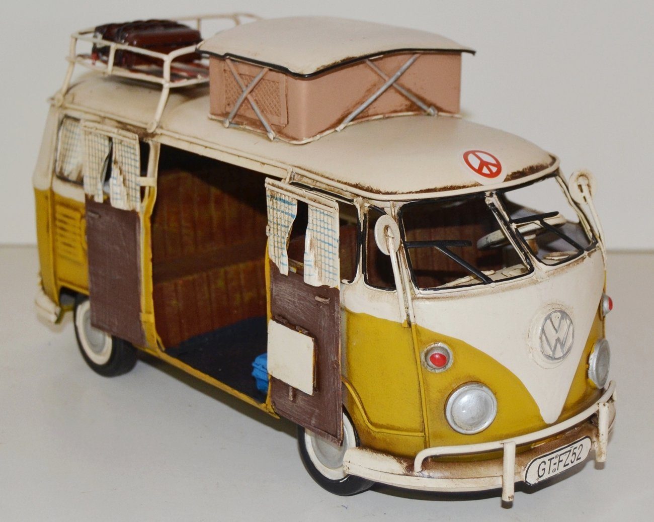 VW Bus Campingbus Modell T2 Bulli mit aufklappbaren Dach Blechmodell  Automodell Modellauto Sammler Deko Vitrine Blechauto Geschenkidee