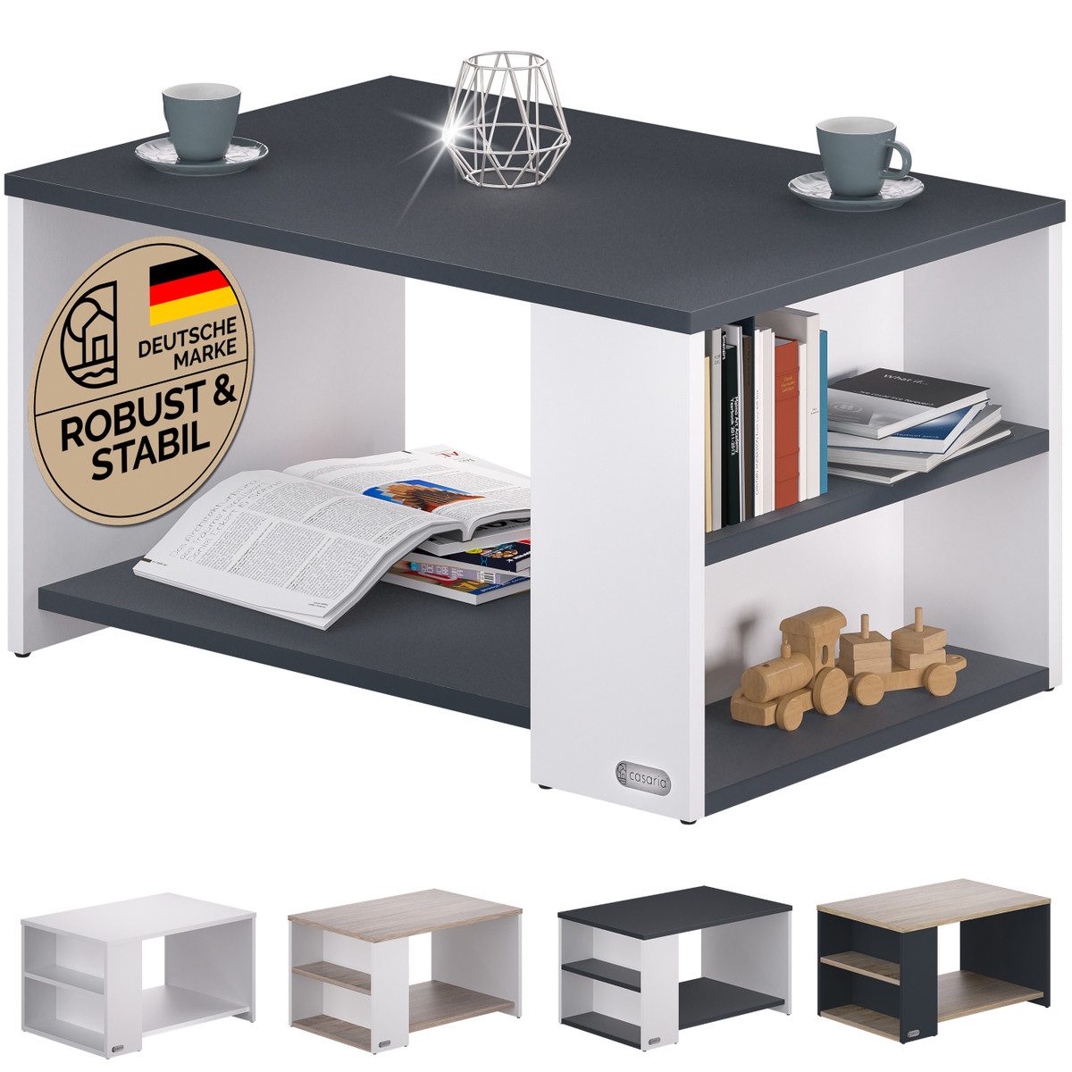 Casaria Couchtisch Santa Cruz, Holz Weiß Schwarz Wohnzimmertisch mit Staura günstig online kaufen