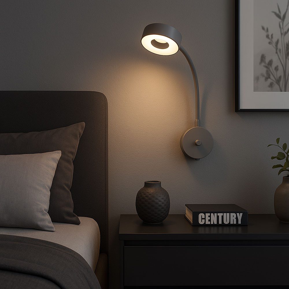 GLOBO LIGHTING LED Wandleuchte, LED-Leuchtmittel fest verbaut, Warmweiß, LED Wand Leuchte Lampe Spot Beweglich Metall Silber Dimmer Direct