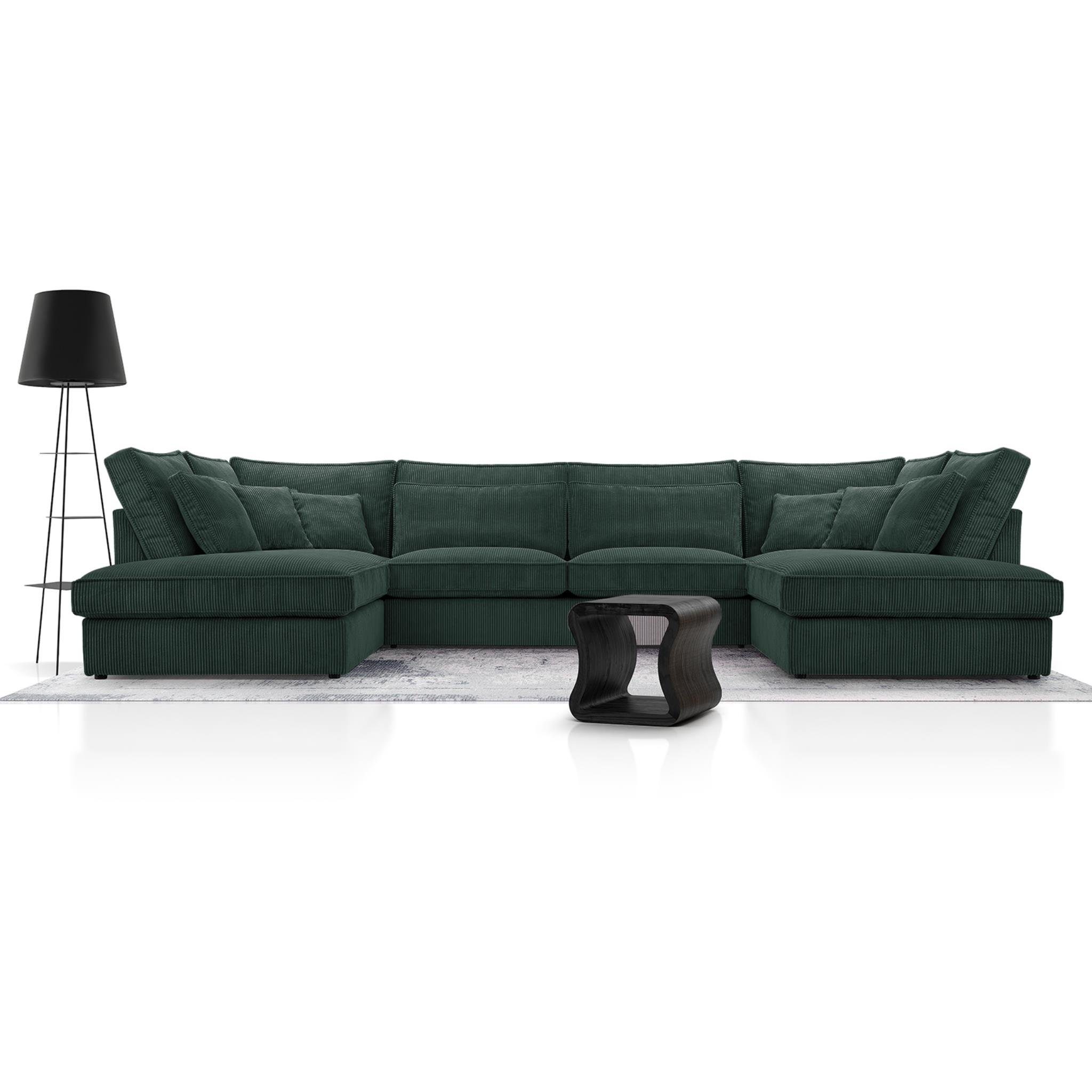 U, aus modern Wohnlandschaft 407 U-Form cm Sofa, Grün Velours, große Ecksofa 39) Polsterecke Beautysofa Parma (lincoln u-förmige Corner