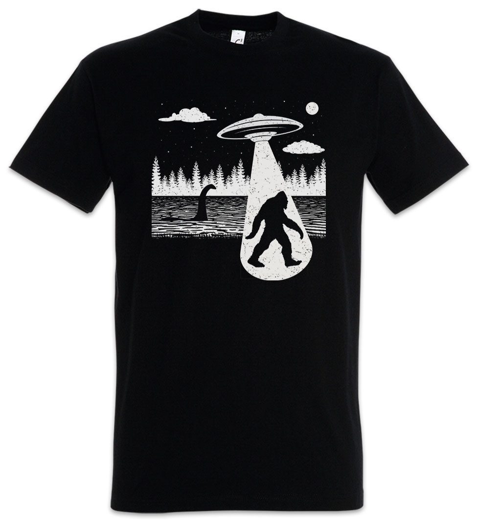 Urban Backwoods Print-Shirt Myth UFO Creatures Herren T-Shirt Alien Grey Nessie Big Sasquatch Yeti (1-tlg) Foot Flying Saucer Monster